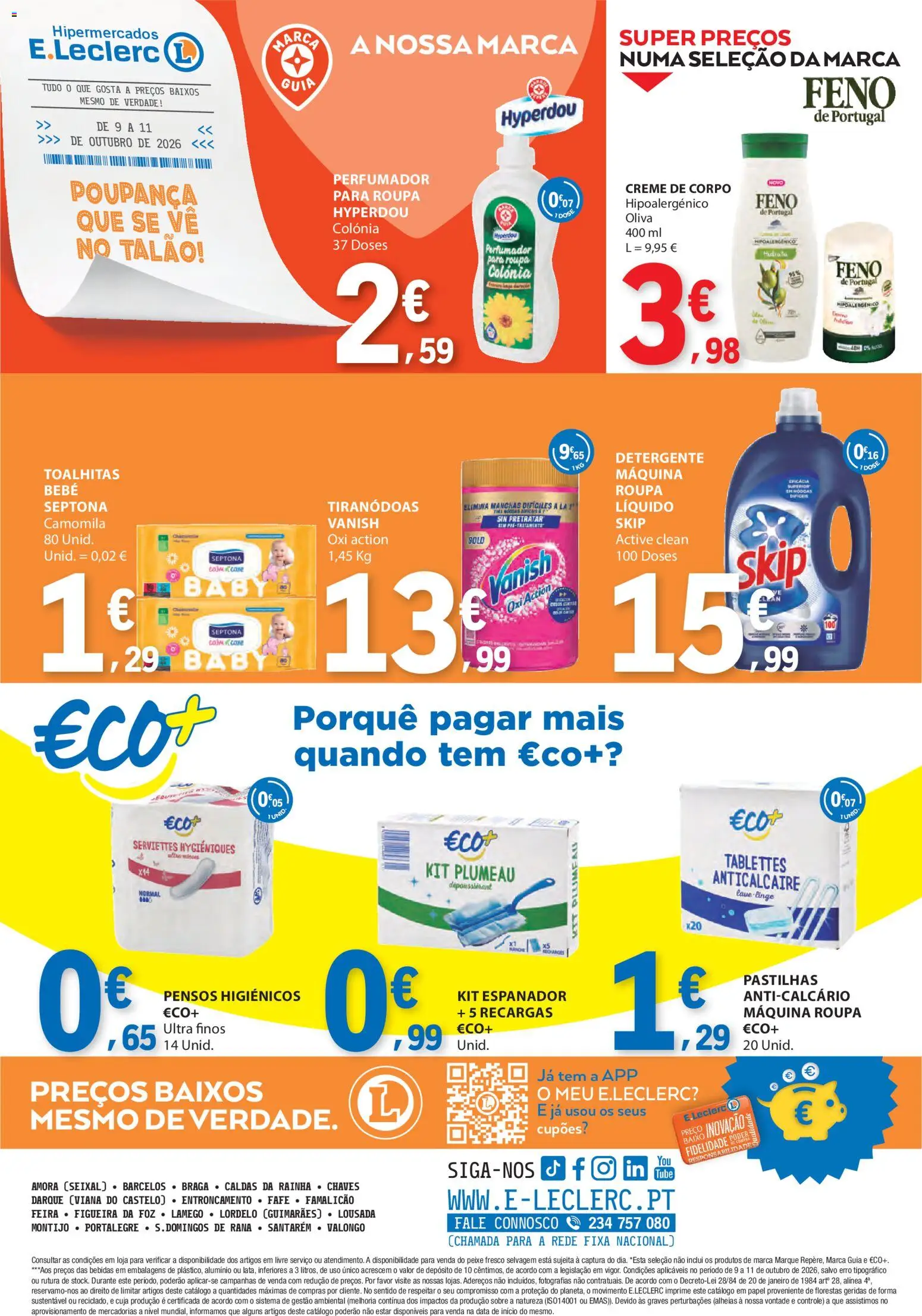 E.Leclerc folheto Fim de Semana │ válido de 09/10/2026 | Página: 4 | Produtos: Pensos higiénicos, Detergente, Peixe, Creme