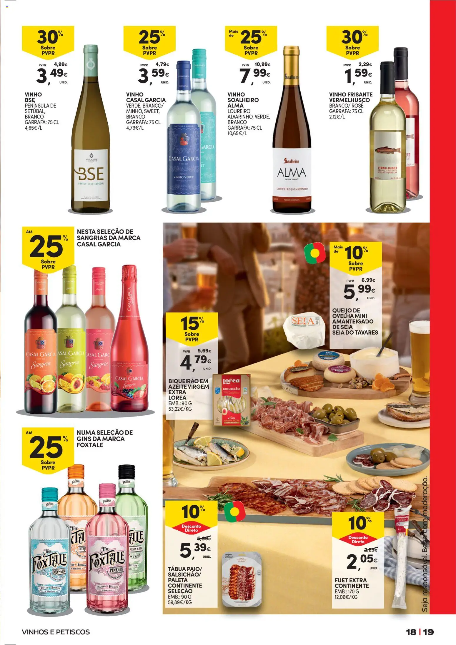 Continente Cervejas e Mariscos │ válido de 19.05.2026 | Página: 19 | Produtos: Azeite, Queijo, Vinho, Gin
