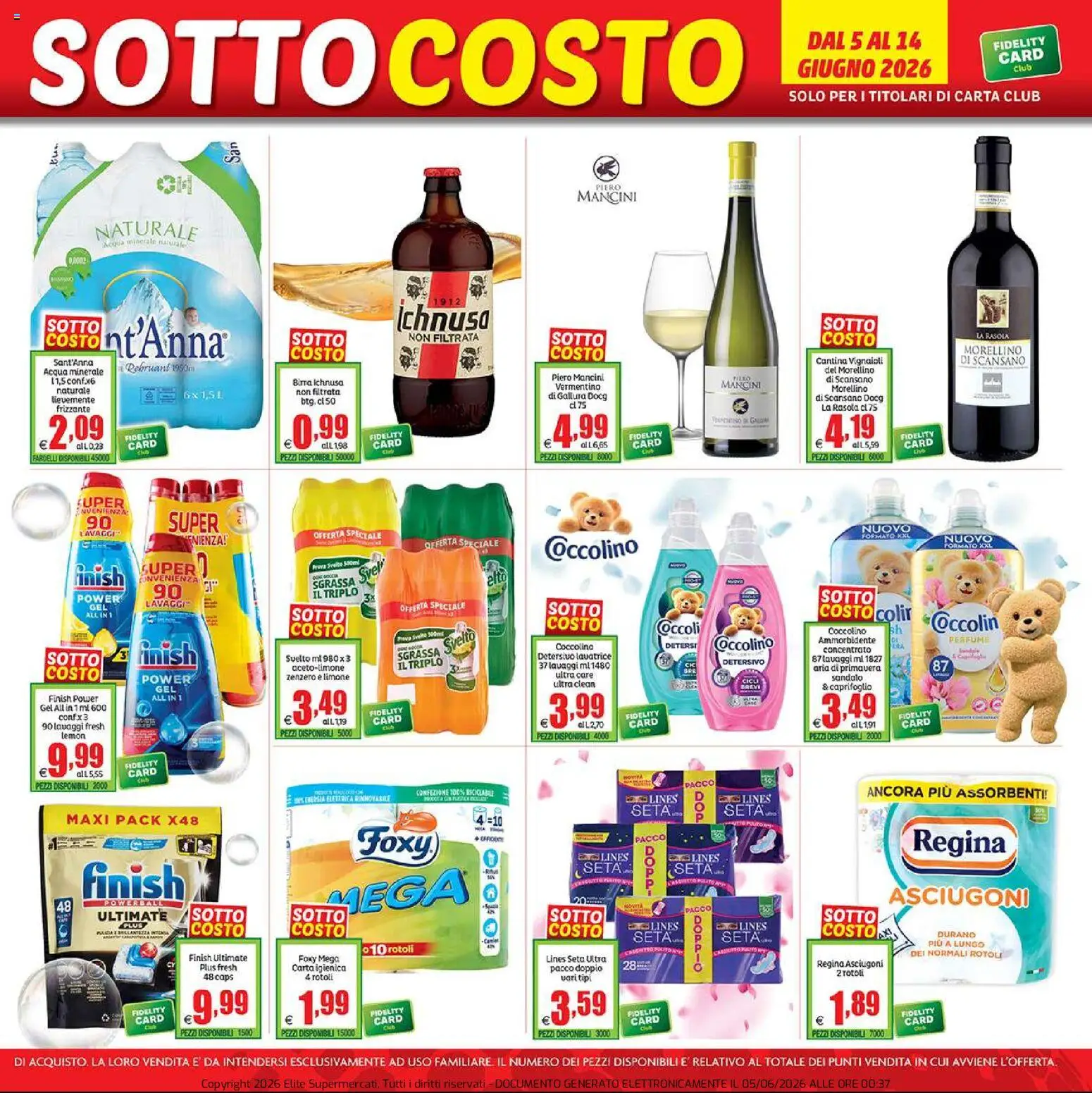 Volantino Elite Supermercati del 05.06.2026 | Pagina: 3 | Prodotti: Birra, Limone, Lavatrice, Acqua minerale
