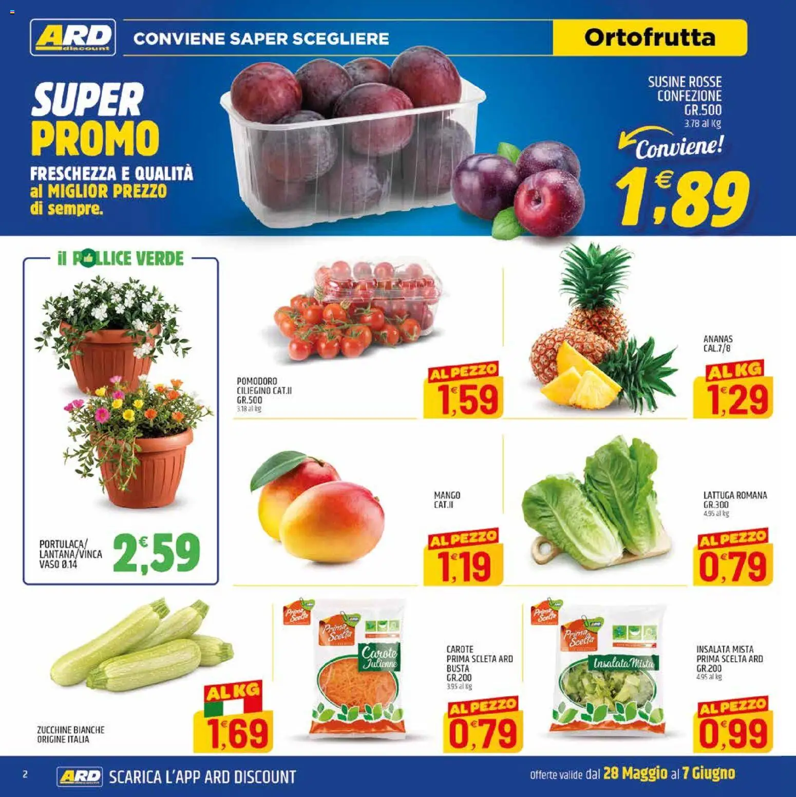 Volantino ARD Discount del 28.05.2026 | Pagina: 2 | Prodotti: Pomodoro, Carote, Zucchine, Lattuga