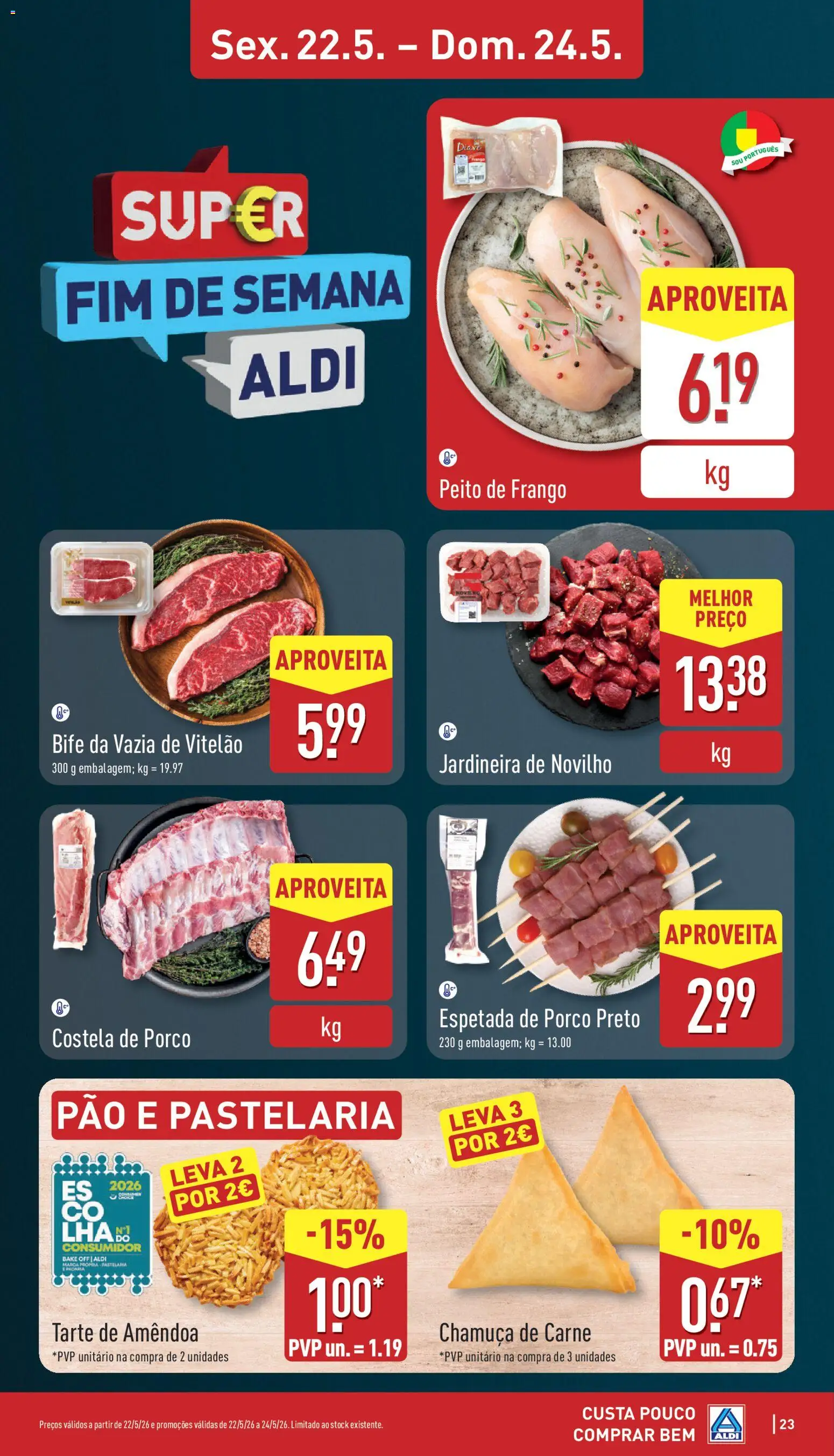 Aldi folheto │ válido de 18.05.2026 | Página: 23 | Produtos: Peito de frango, Frango, Pão, Tarte