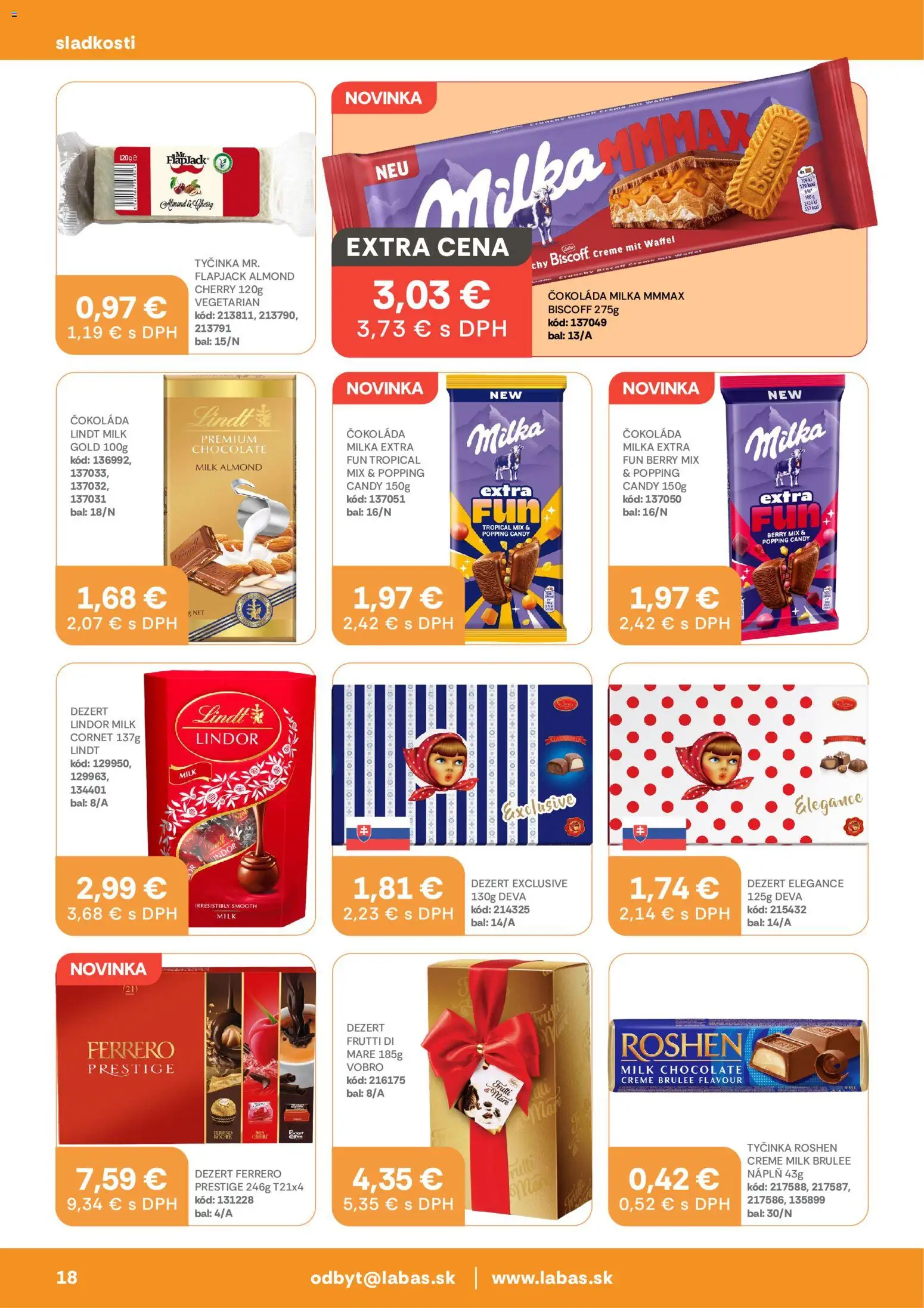 Nové Labaš akcie – leták je platný od 25.08.2026 | Strana: 18 | Produkty: Lindor, Čokoláda, Milka, Dezert