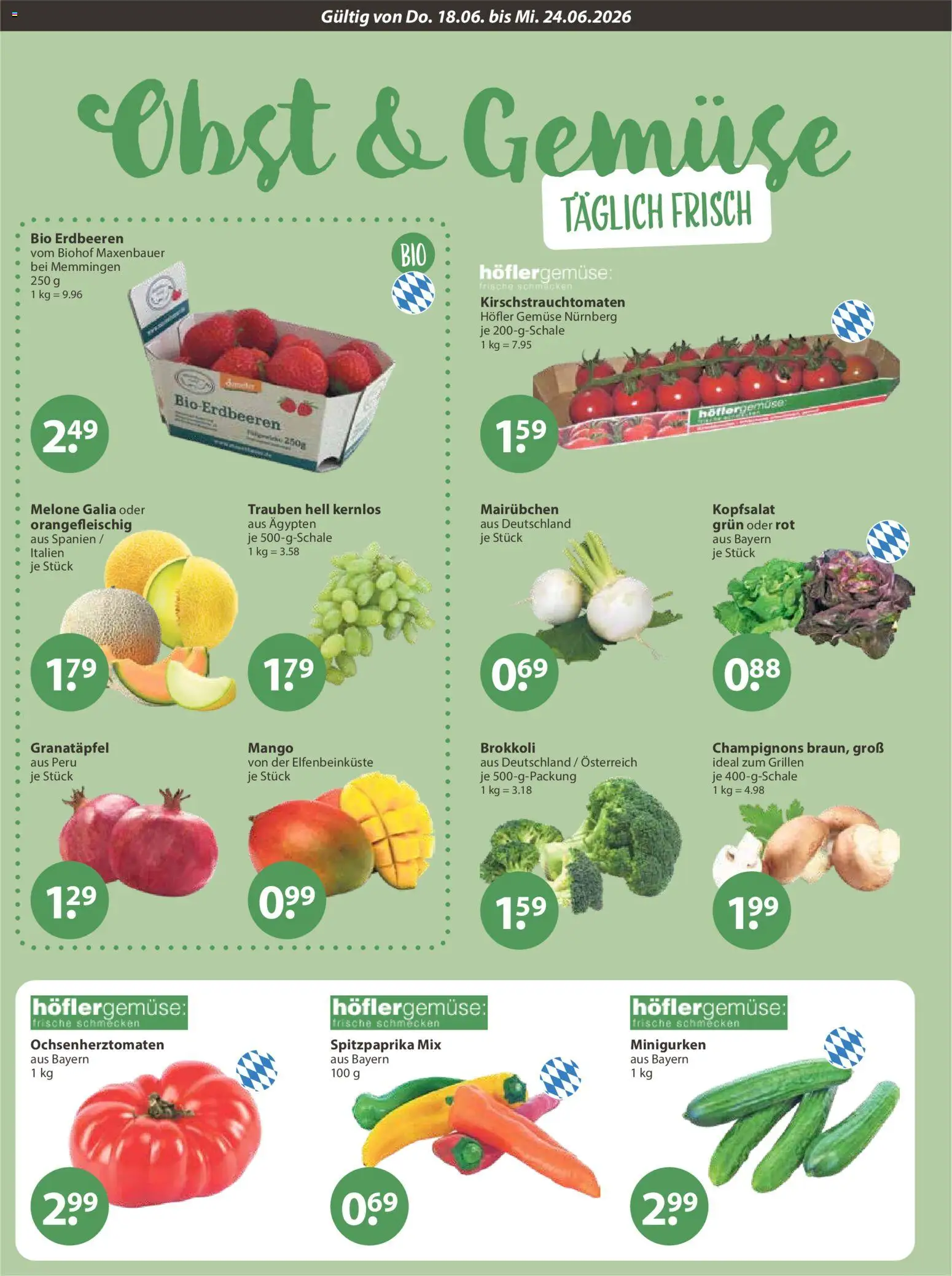 V-Markt Angebote – gültig ab 18.06.2026 | Seite: 4 | Produkte: Granatapfel, Trauben, Champignons, Gemüse