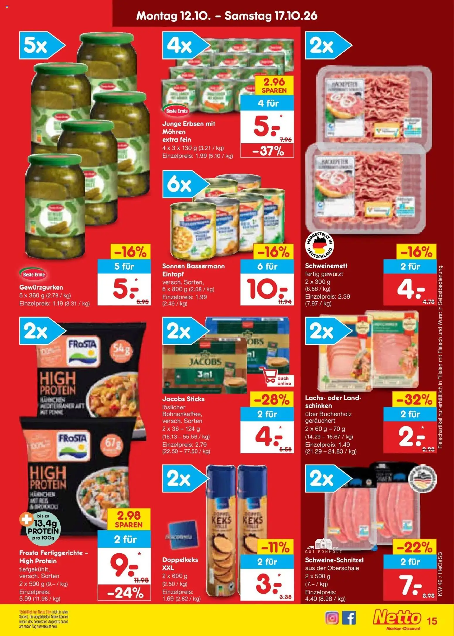 Netto Marken-Discount Prospekt Rostock – gültig ab 12.10.2026 | Seite: 17 | Produkte: Lachs, Wurst, Fleisch, Erbsen