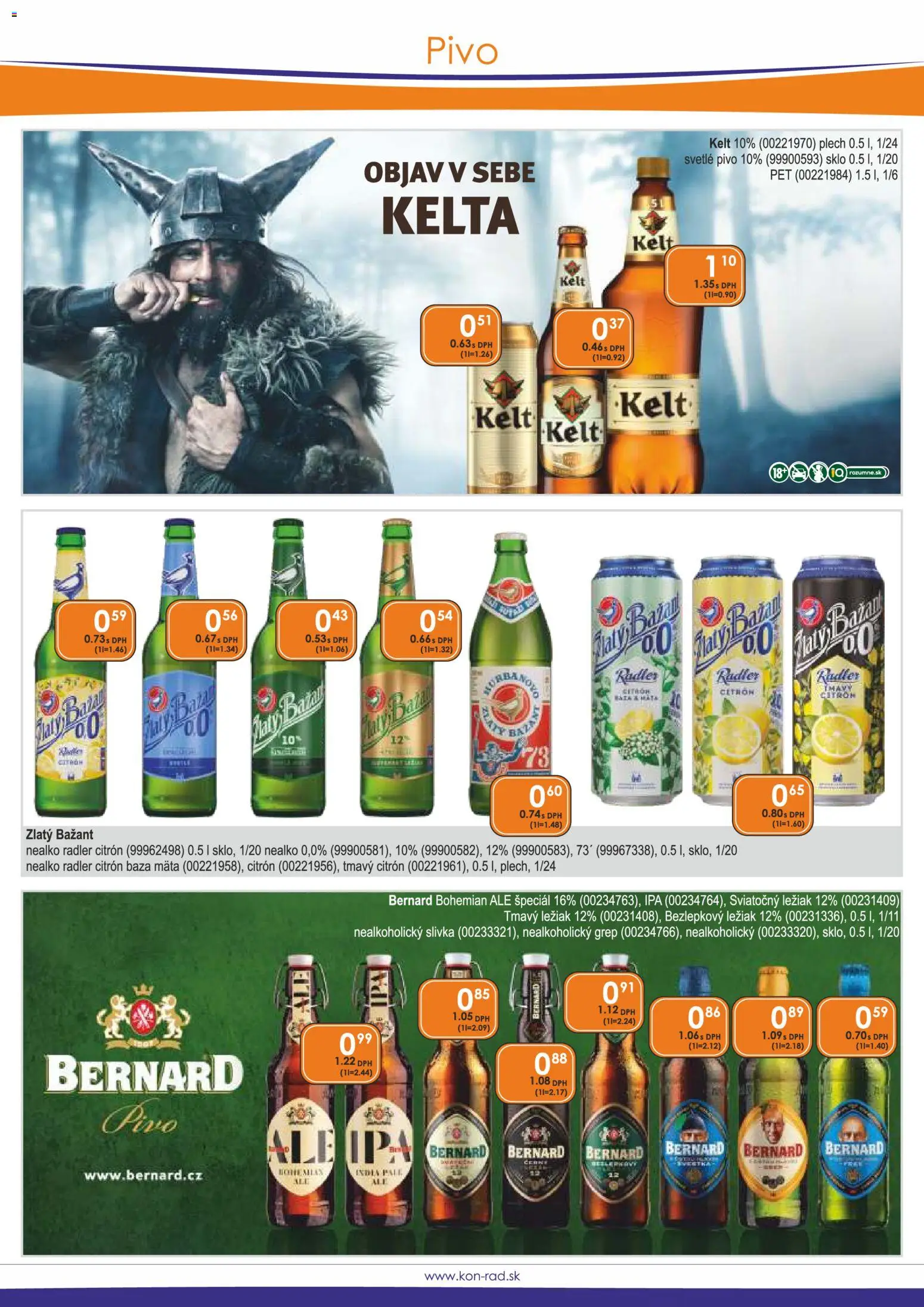 Nové KON - RAD akcie – leták je platný od 01.06.2026 | Strana: 24 | Produkty: Pivo, Radler, Zlatý Bažant, Grep