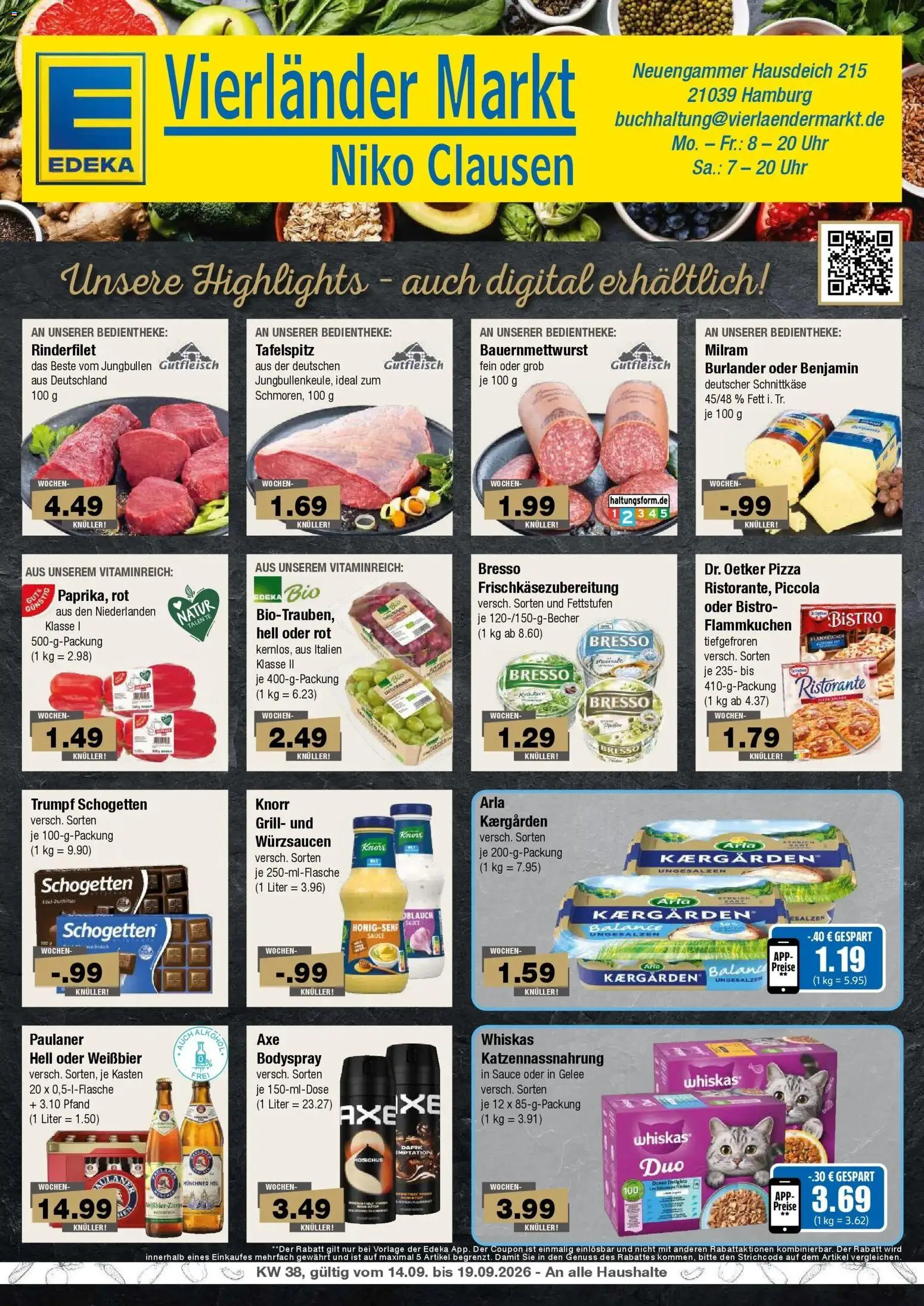 Edeka Prospekt Hamburg (ab 14.09.2026) » Angebote Online | Seite: 1 | Produkte: Grill, Weißbier, Bresso, Paulaner