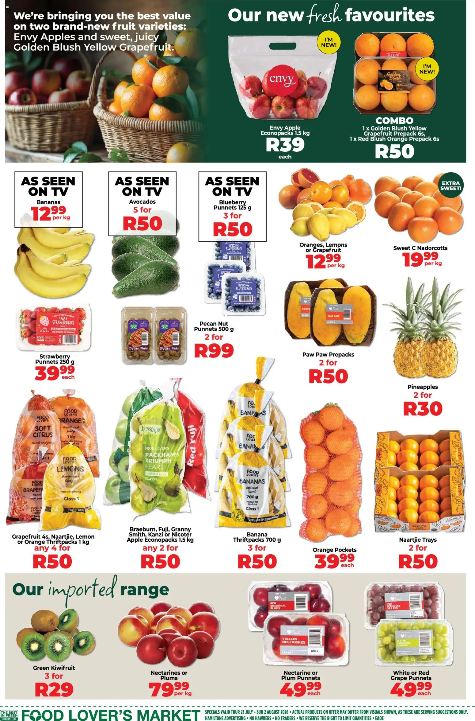 New Food Lover's Market catalogue – valid from 23/07/2026 | Page: 3 | Products: TV, Apples, Bananas, Lemon