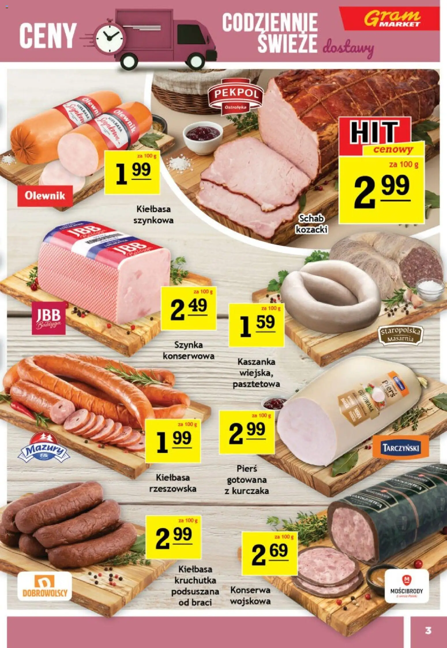 Gram Market gazetka od 01.07.2026 | Strona: 3 | Produkty: Kiełbasa, Schab, Kaszanka, Szynka