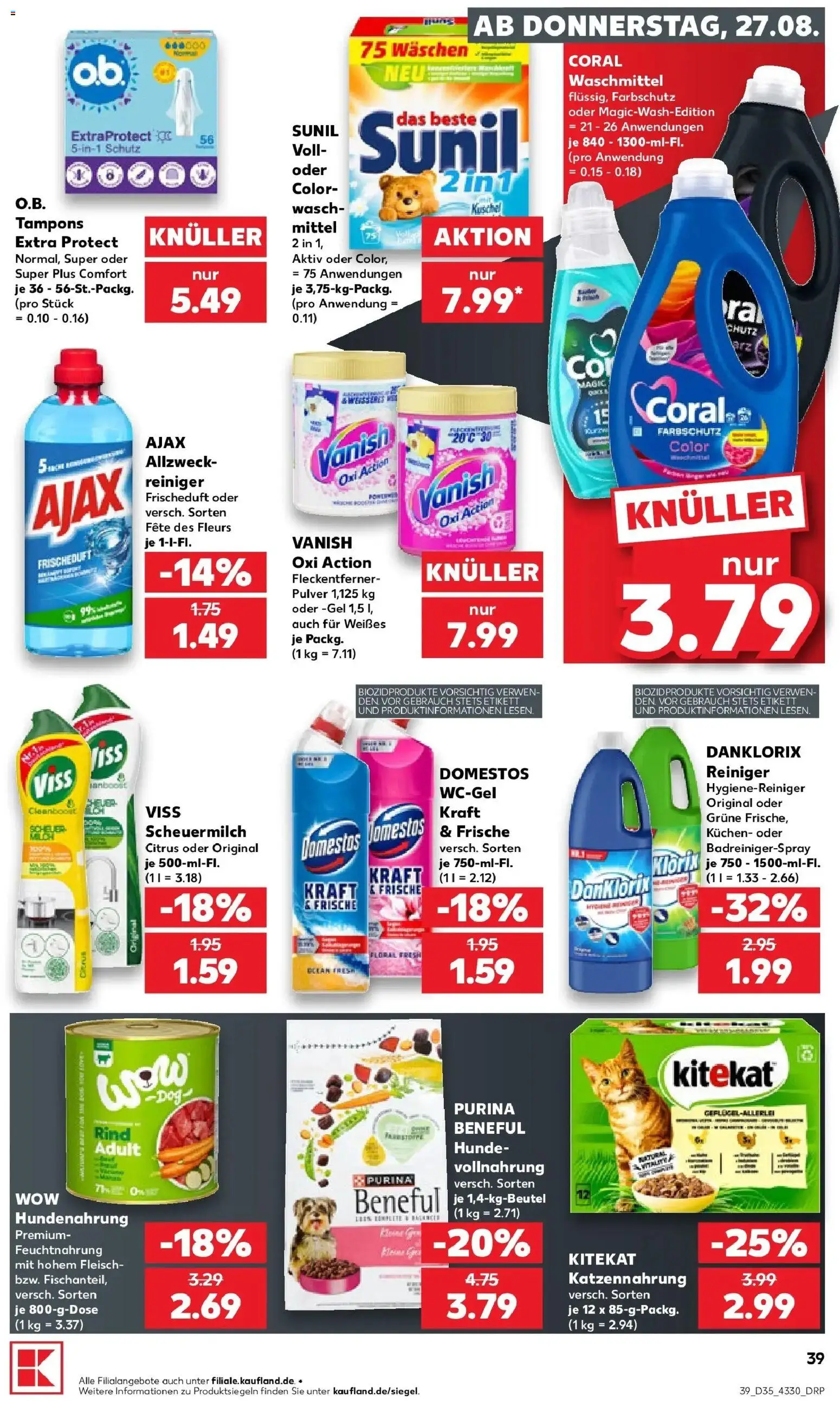 Prospekt Kaufland ab 27.08.2026 » Angebote Online zum Blättern | Seite: 39 | Produkte: Coral, Waschmittel, Kuchen, Fleisch