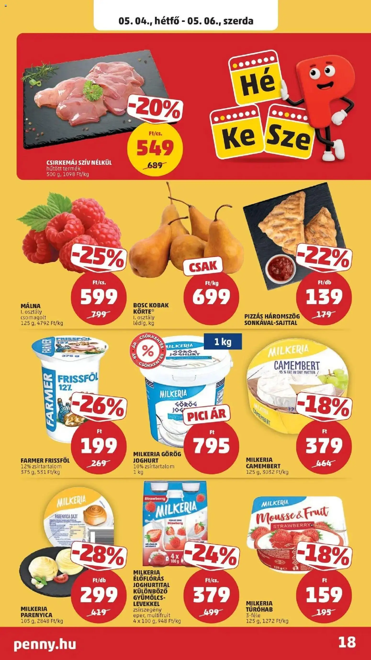 PENNY akciós ujság - amely érvényes a következő dátumtól: 29.04.2026 | Oldal: 18 | Termékek: Körte, Málna, Cottage cheese, Sajt