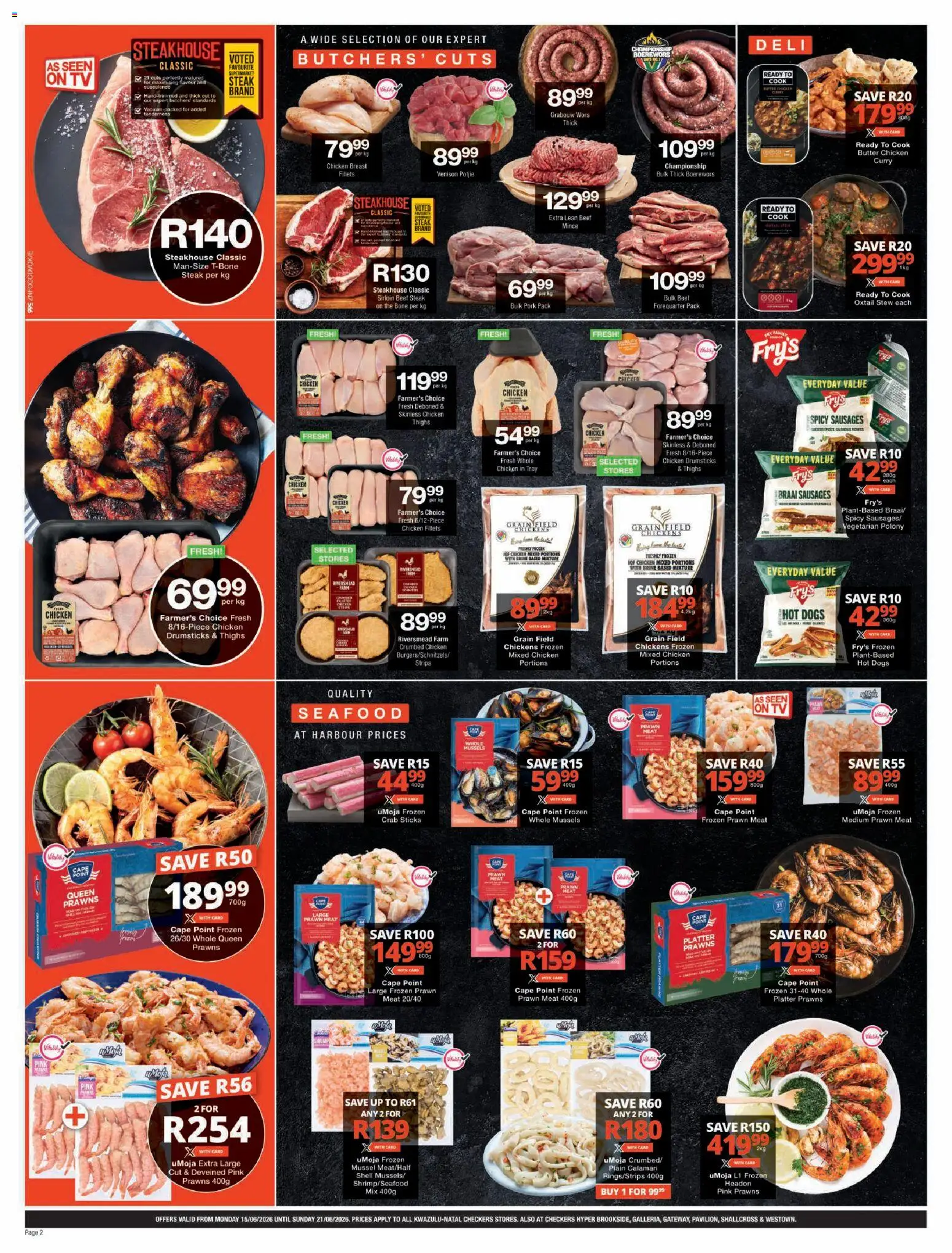 New Checkers catalogue – valid from 15.06.2026 | Page: 2 | Products: Tray, Magdalenas, Chicken, Beef