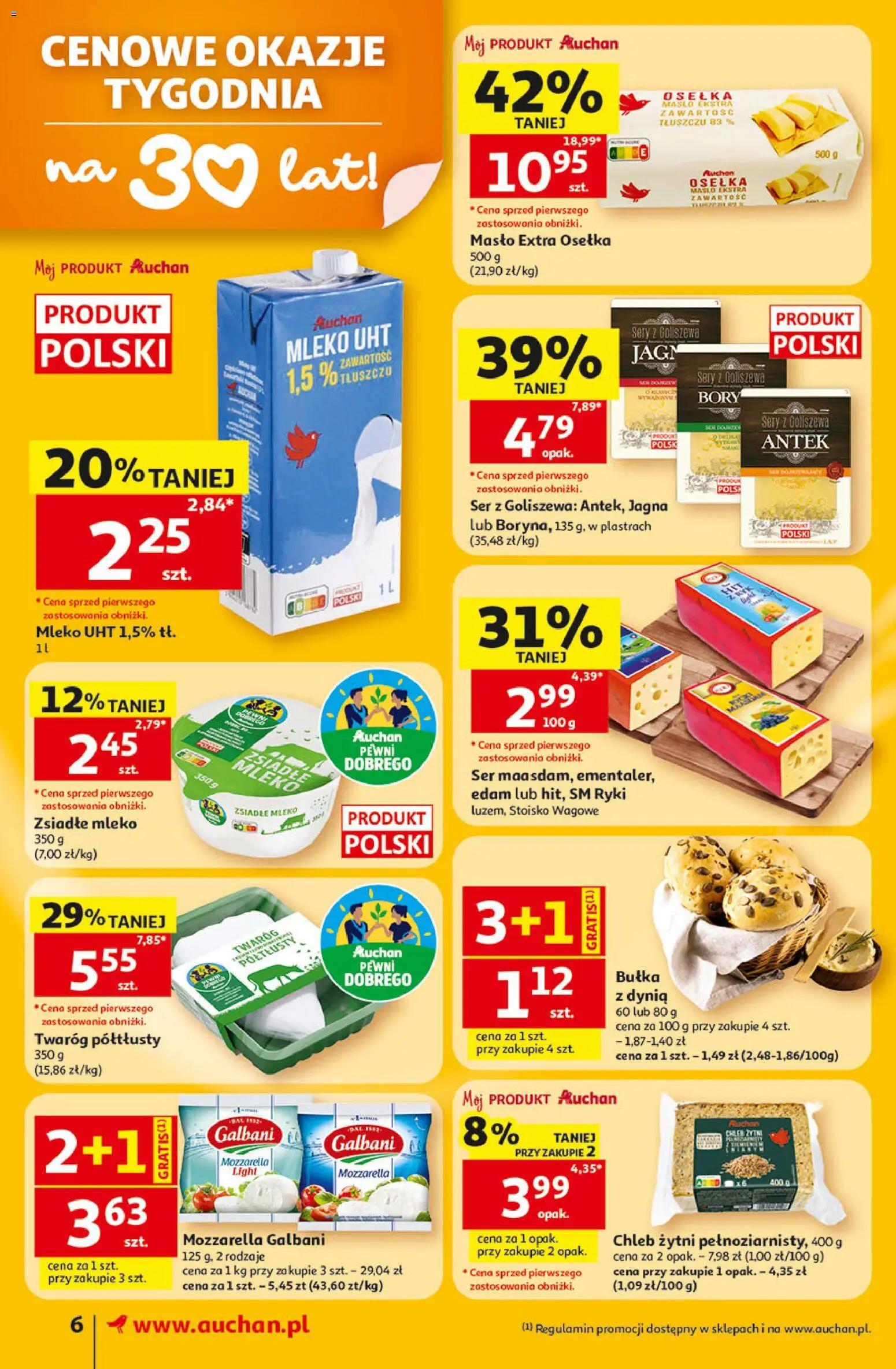 Auchan gazetka od 02.07.2026 | Strona: 6 | Produkty: Twaróg półtłusty, Zsiadłe mleko, Bułka, Masło