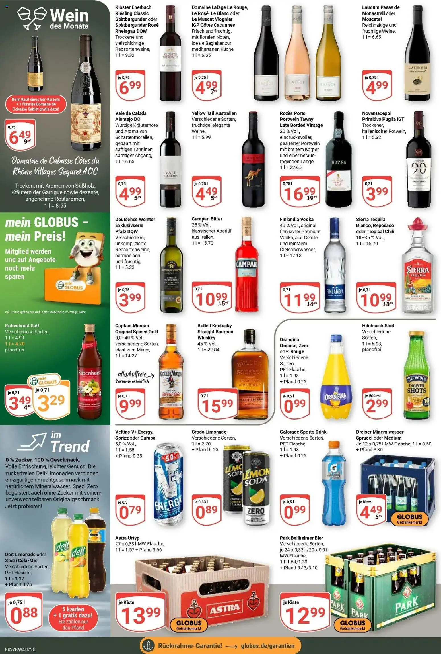 Globus Prospekt Homburg-Einöd (ab 28.09.2026) » Angebote online | Seite: 18 | Produkte: Bier, Mineralwasser, Captain morgan, Vodka