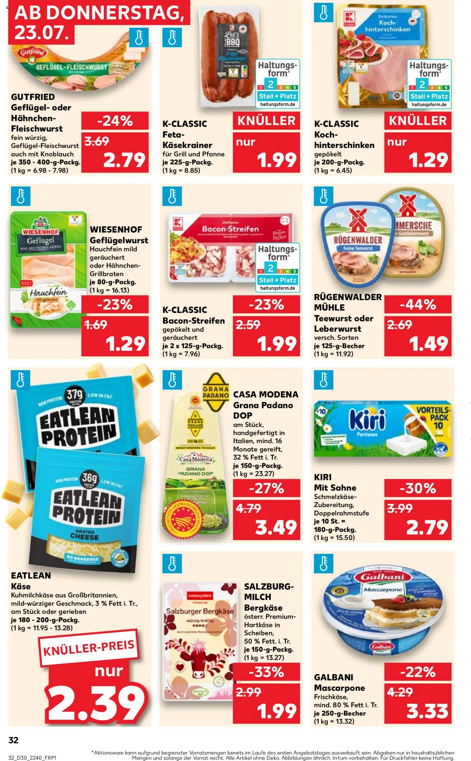 Kaufland Německo leták - Speyer od 23.07.2026 | Strana: 32 | Produkty: Forma, Mascarpone, Protein, Grana Padano