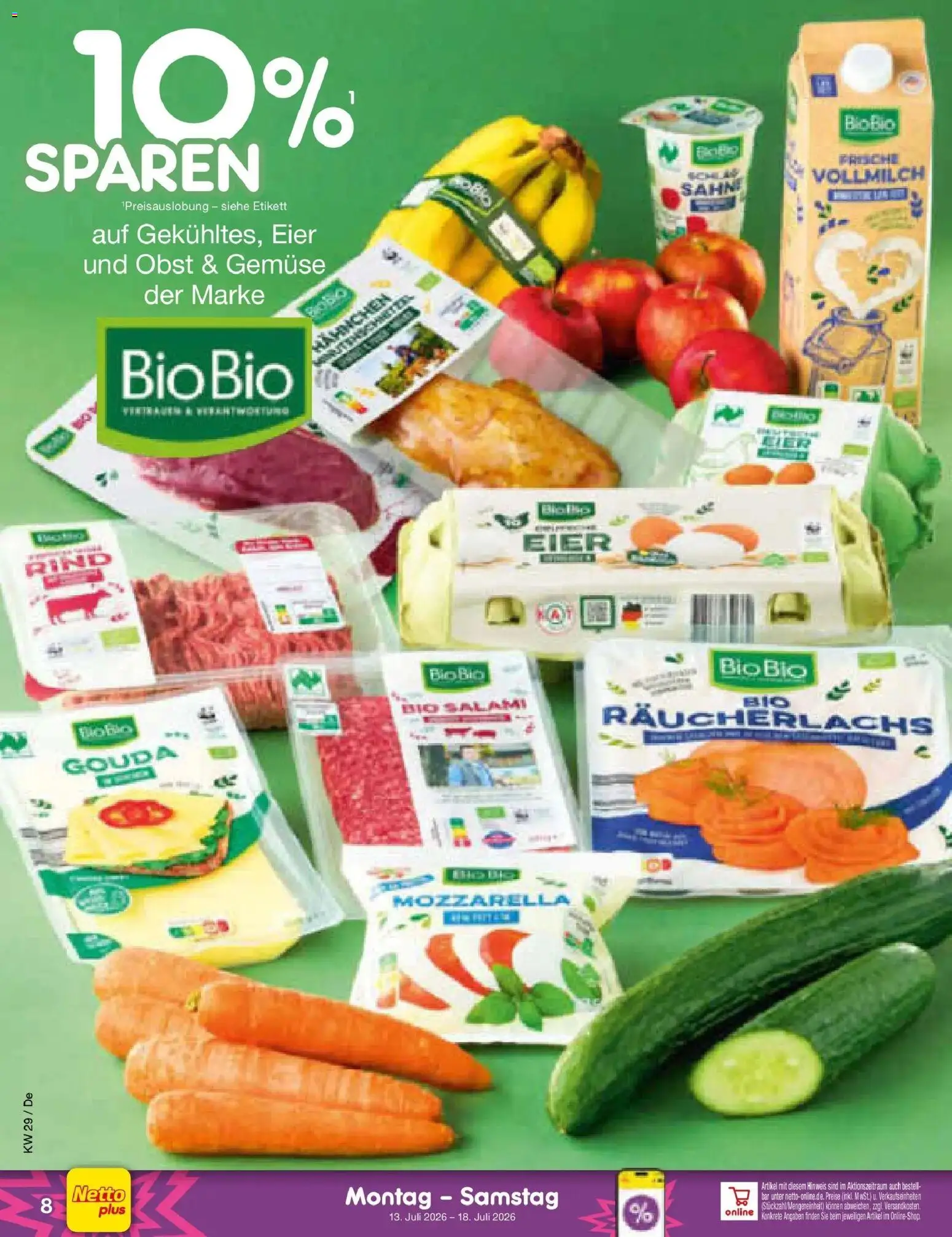 Netto Marken-Discount Prospekt Buttenwiesen – gültig ab 13.07.2026 | Seite: 8 | Produkte: Eier, Mozzarella, Räucherlachs, Salami