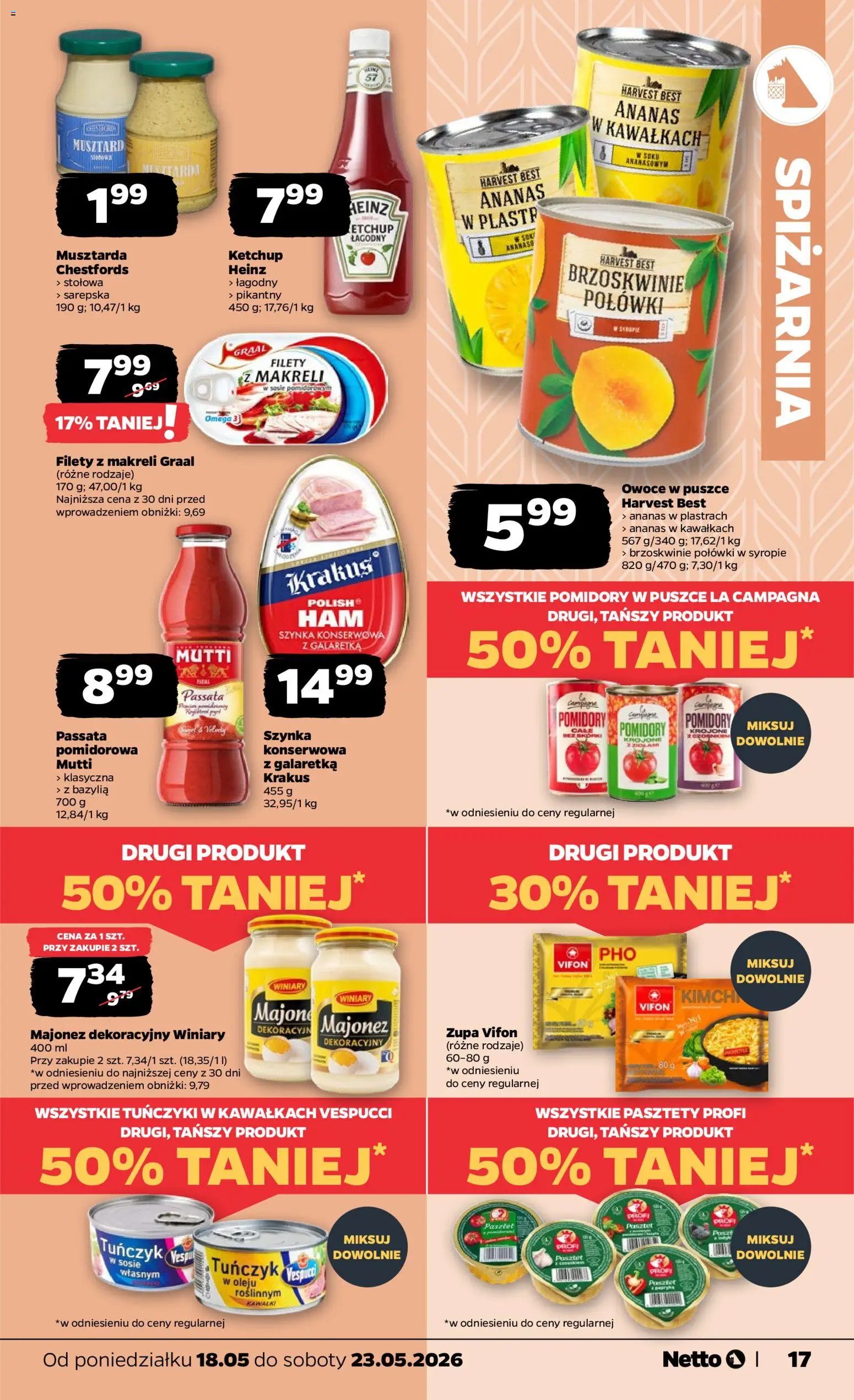 Netto gazetka od poniedziałku spożywcza od 18.05.2026 | Strona: 17 | Produkty: Ketchup, Tuńczyk, Zupa, Pomidory