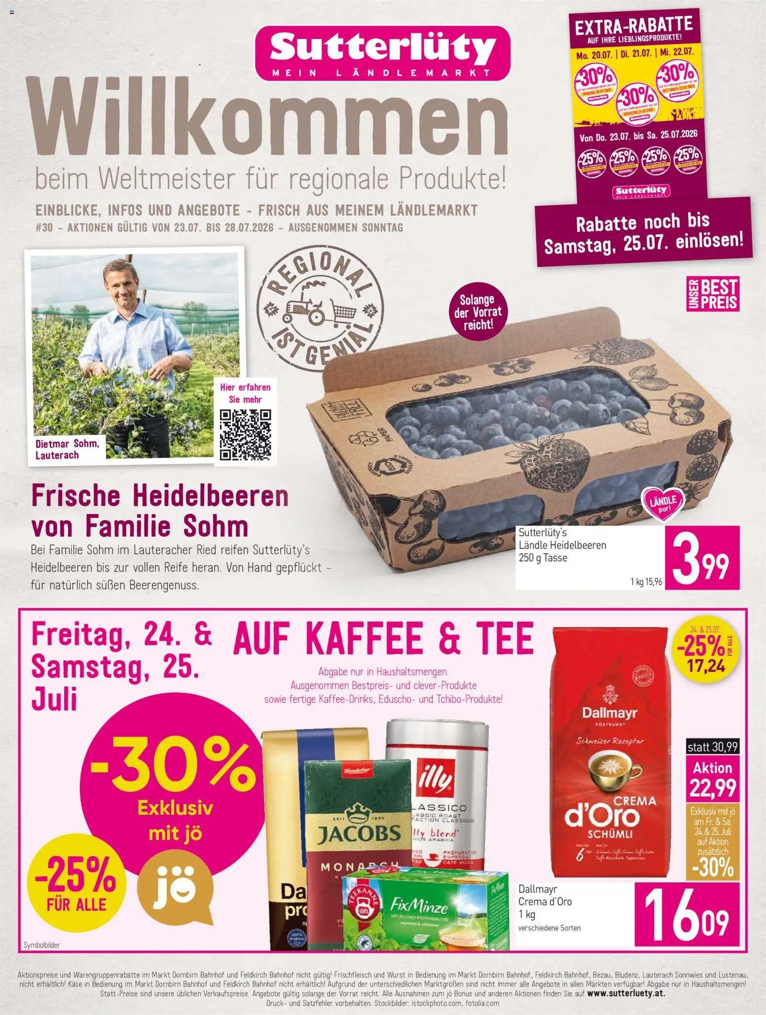 Sutterlüty Flugblatt gültig ab 23.07.2026 | Seite: 1 | Produkte: Wurst, Käse, Kaffee, Tee