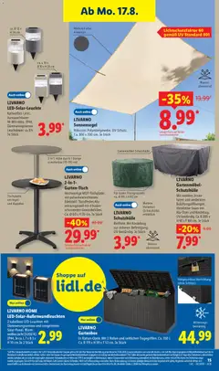 LIVARNO Gartenmöbel-Schutzhülle, Mit textilem Innenfutter und verdeckten Belüftungsöffnungen. Verstärkter Saum mit Alu-Ösen und Kordelzug. UV-beständig. Ca. B 200 x H 90 x T 160 cm. Je Stück ab 17.08.2026 gültig | Seite: 11 | Produkte: Gartenmöbel, Box, Bad, Wasser