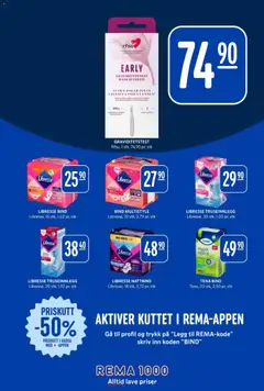 Forhåndsvisning av Rema 1000 kundeavis gyldig fra 03/08/2026 | Side: 28 | Produkter: Bind, Truseinnlegg, Graviditetstest, Суміш дитяча