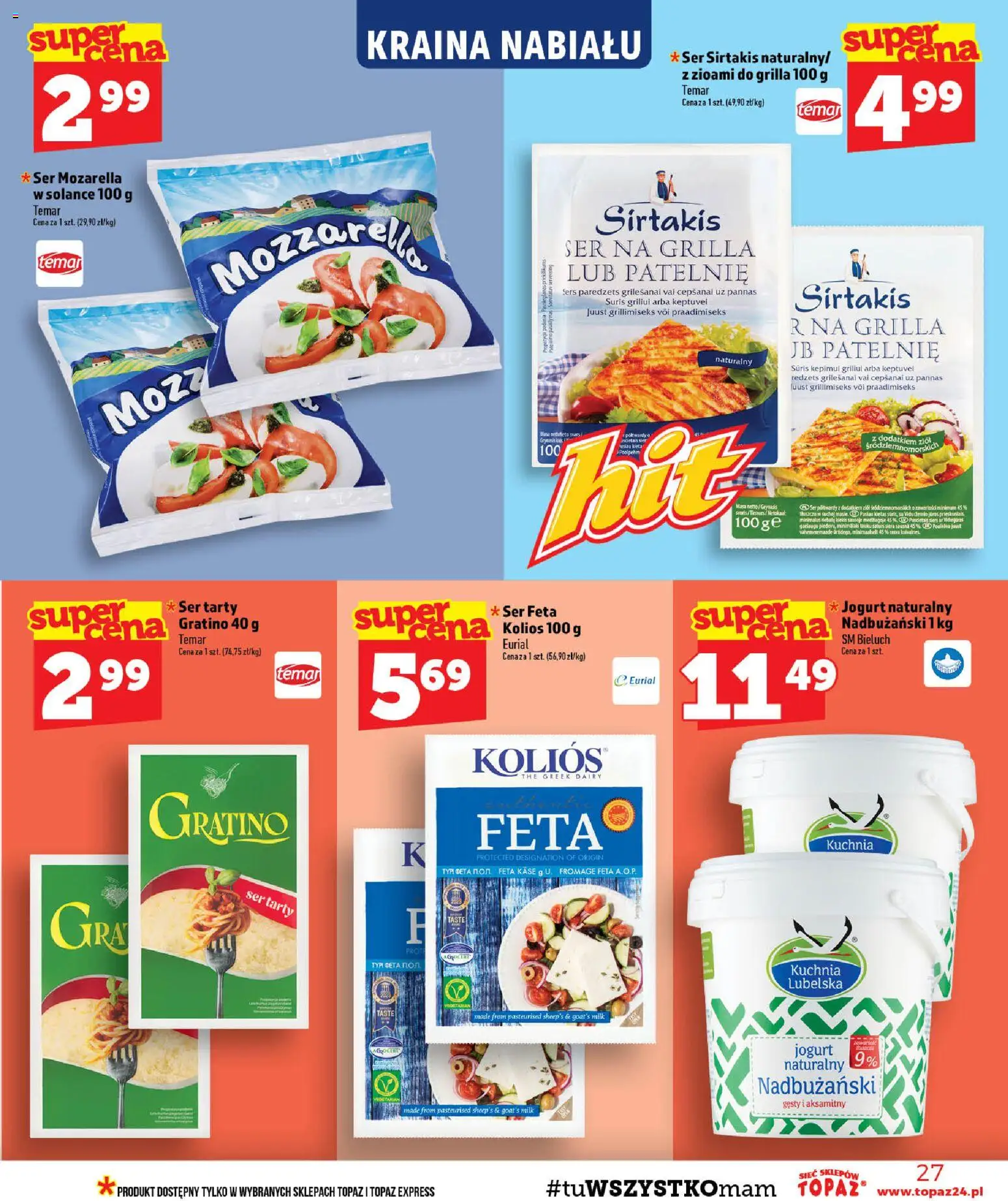 Topaz gazetka od 03.09.2026 | Strona: 27 | Produkty: Patelnie, Jogurt, Mozzarella, Ser feta