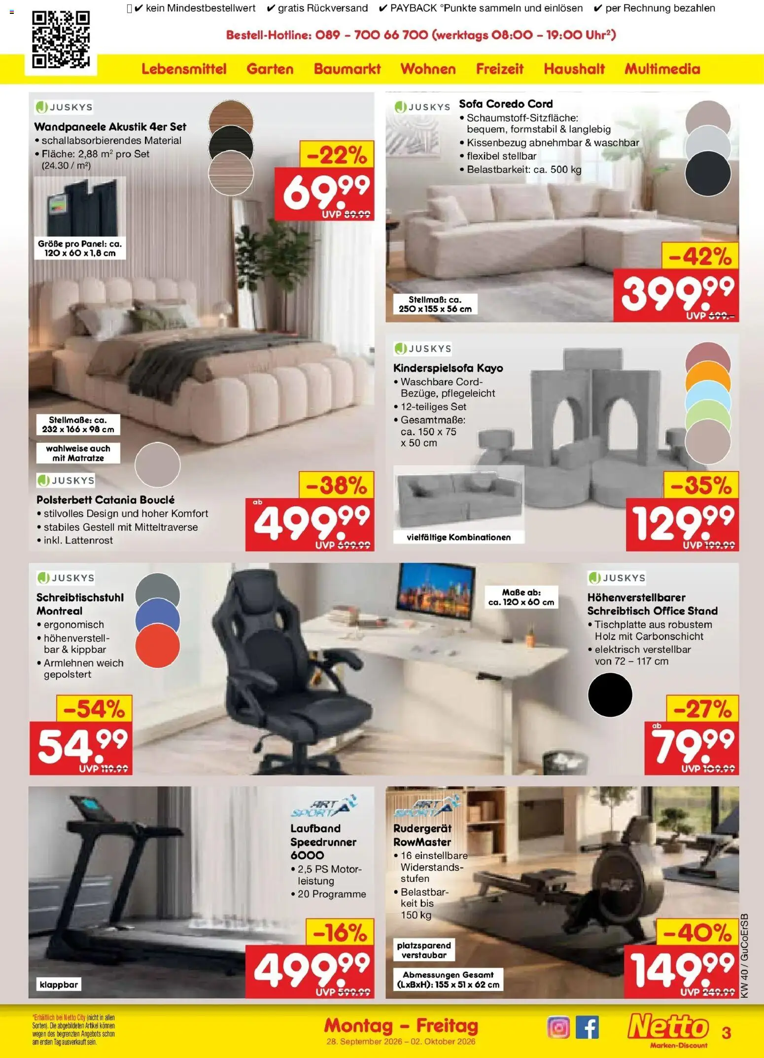 Netto Marken-Discount Prospekt Leipzig – gültig ab 28.09.2026 | Seite: 47 | Produkte: Matratze, Lattenrost, Sofa, Laufband