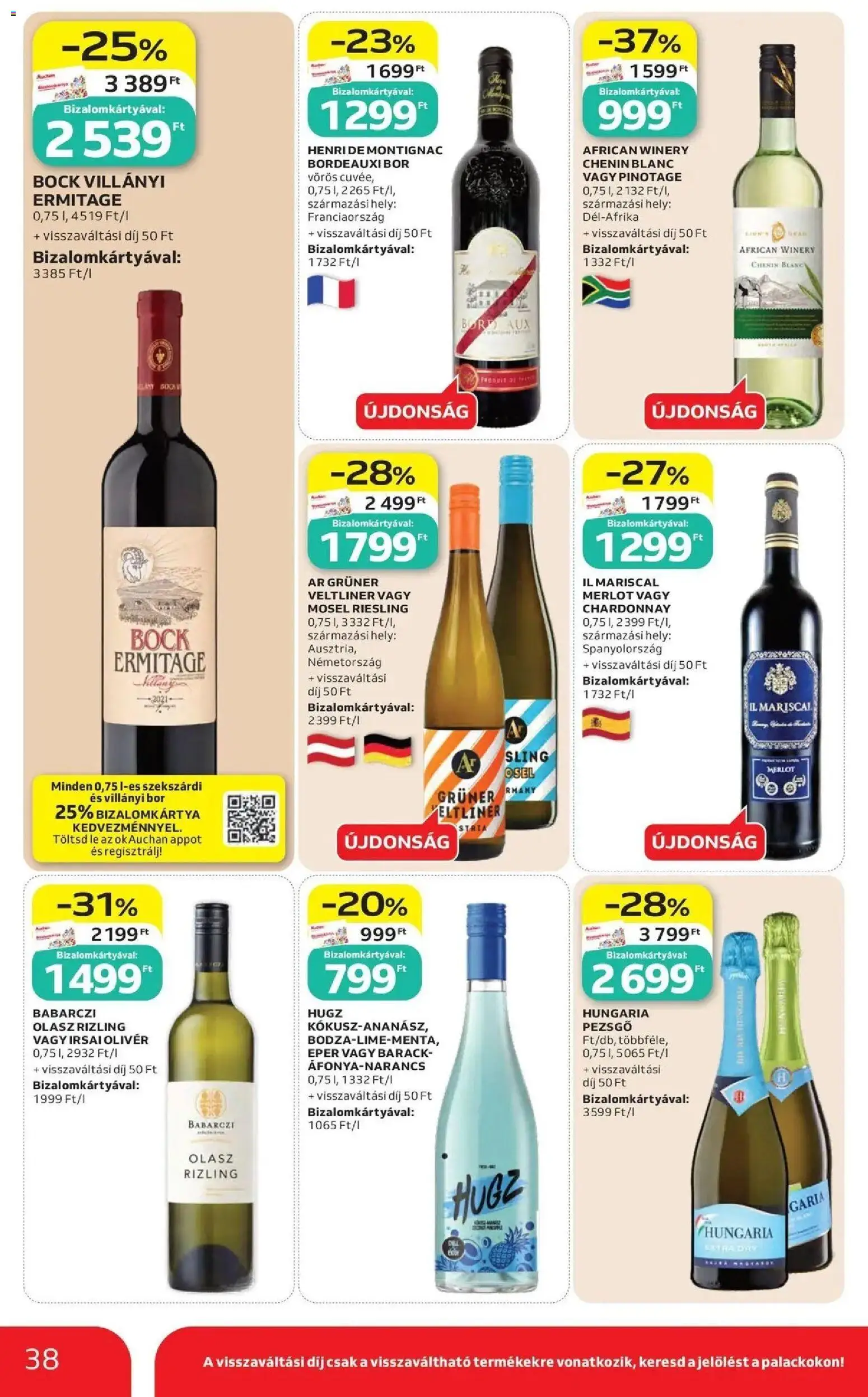 Auchan akciós újság Szolnok - 2026.10.22. -tól/töl > akció, lapozható szórólap 🛍️ | Oldal: 38 | Termékek: Lé, Pezsgő, Bor, Eper