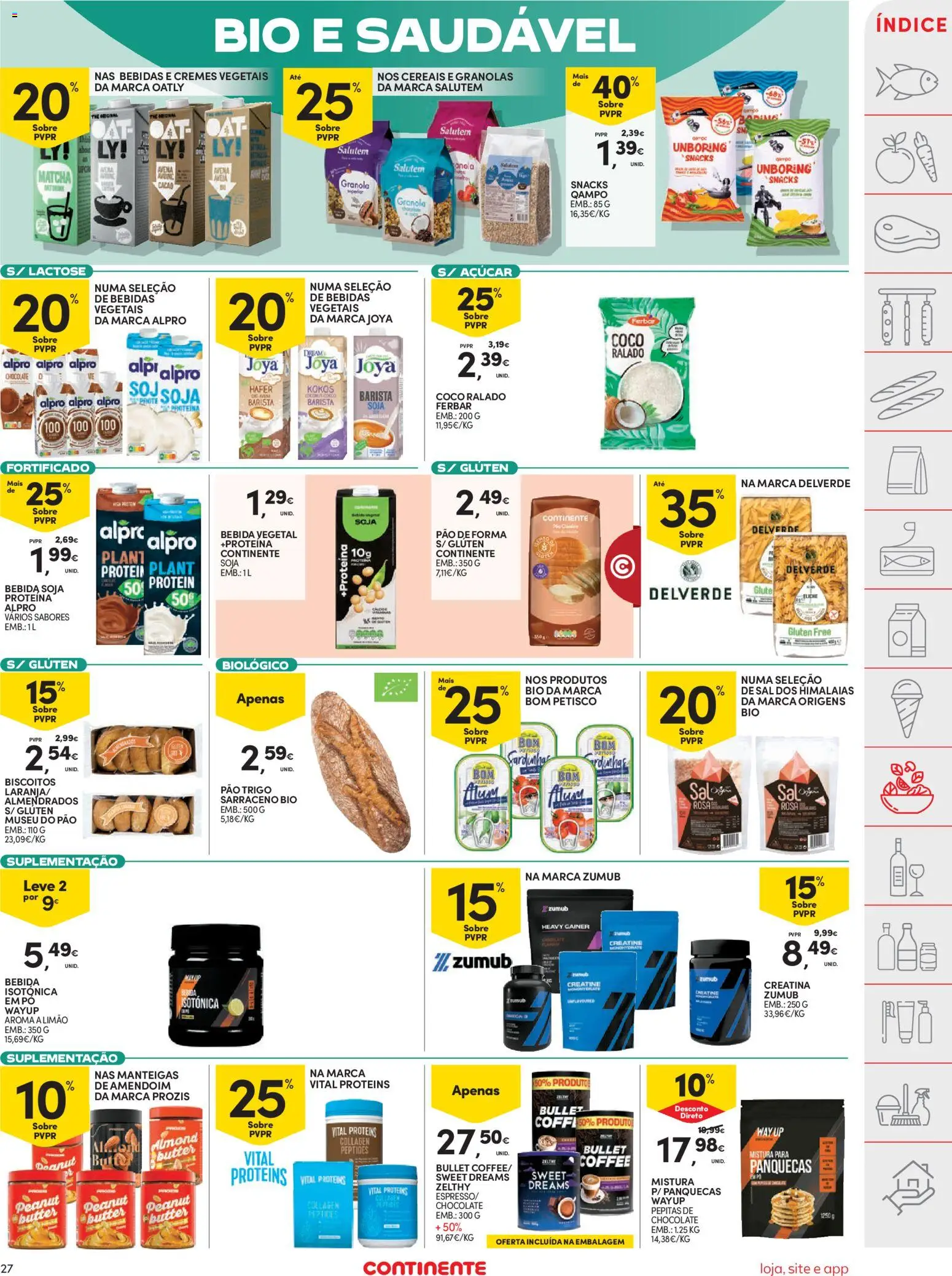 Continente folheto │ válido de 18/08/2026 | Página: 27 | Produtos: Granola, Pão, Bebidas vegetais, Proteina