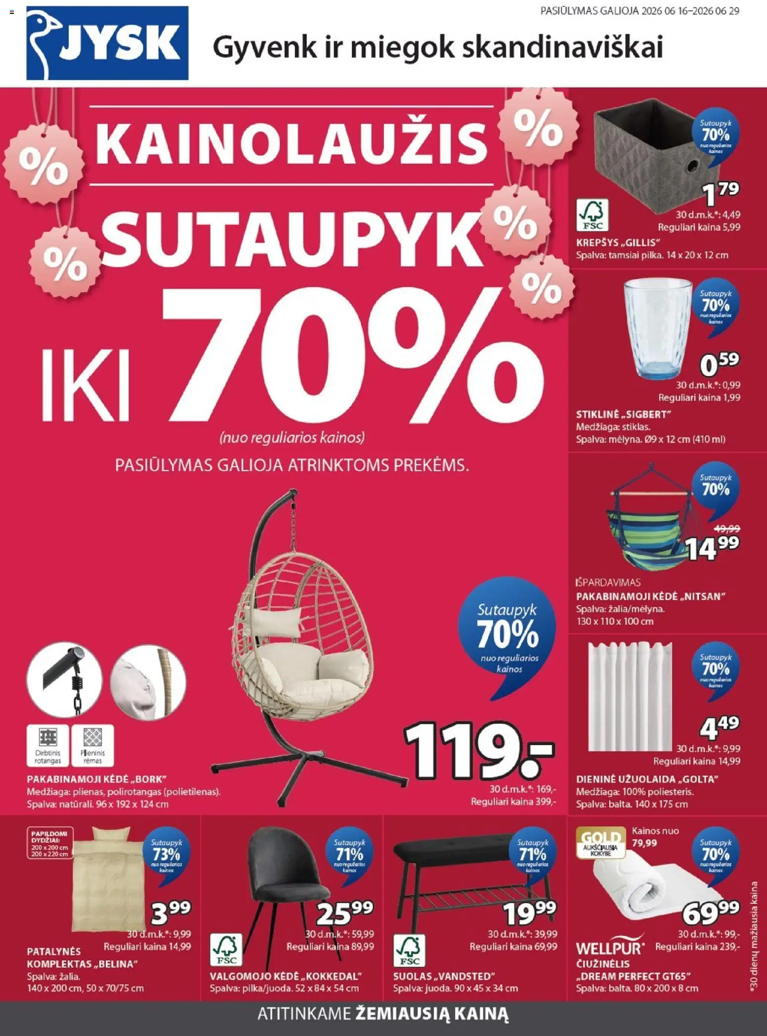 JYSK akcijos nuo 16.06.2026 | Puslapis: 1 | Prekių: Kėdė, Krepšys