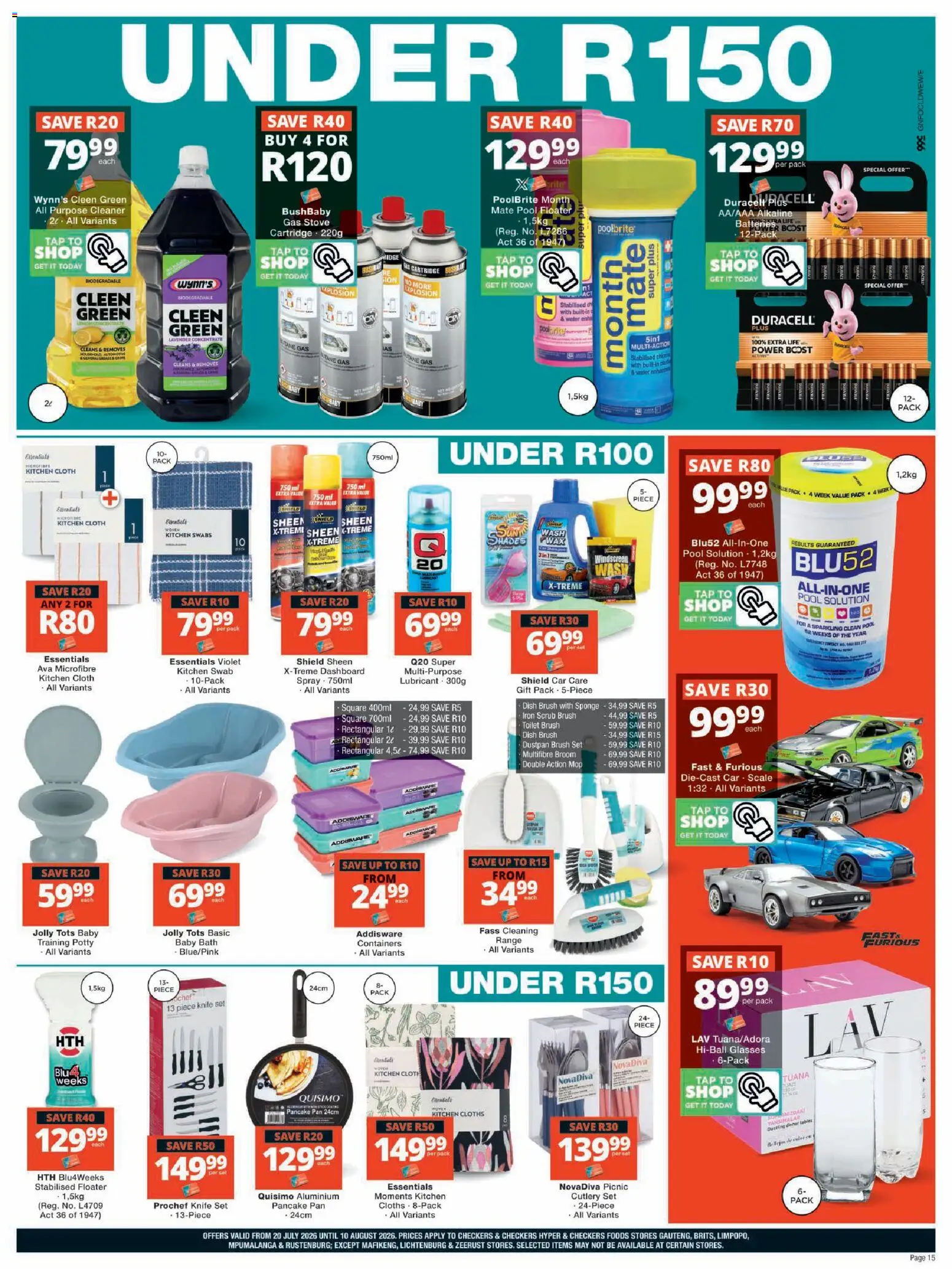 New Checkers catalogue – valid from 20/07/2026 | Page: 15 | Products: Toilet, Cleen green, Broom, Brush