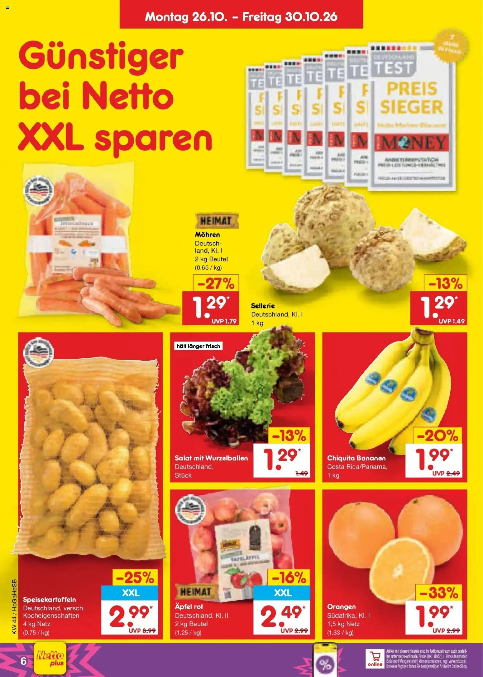 Netto Marken-Discount Prospekt Rostock – gültig ab 26.10.2026 | Seite: 14 | Produkte: Äpfel, Bananen, Orangen, Mohren