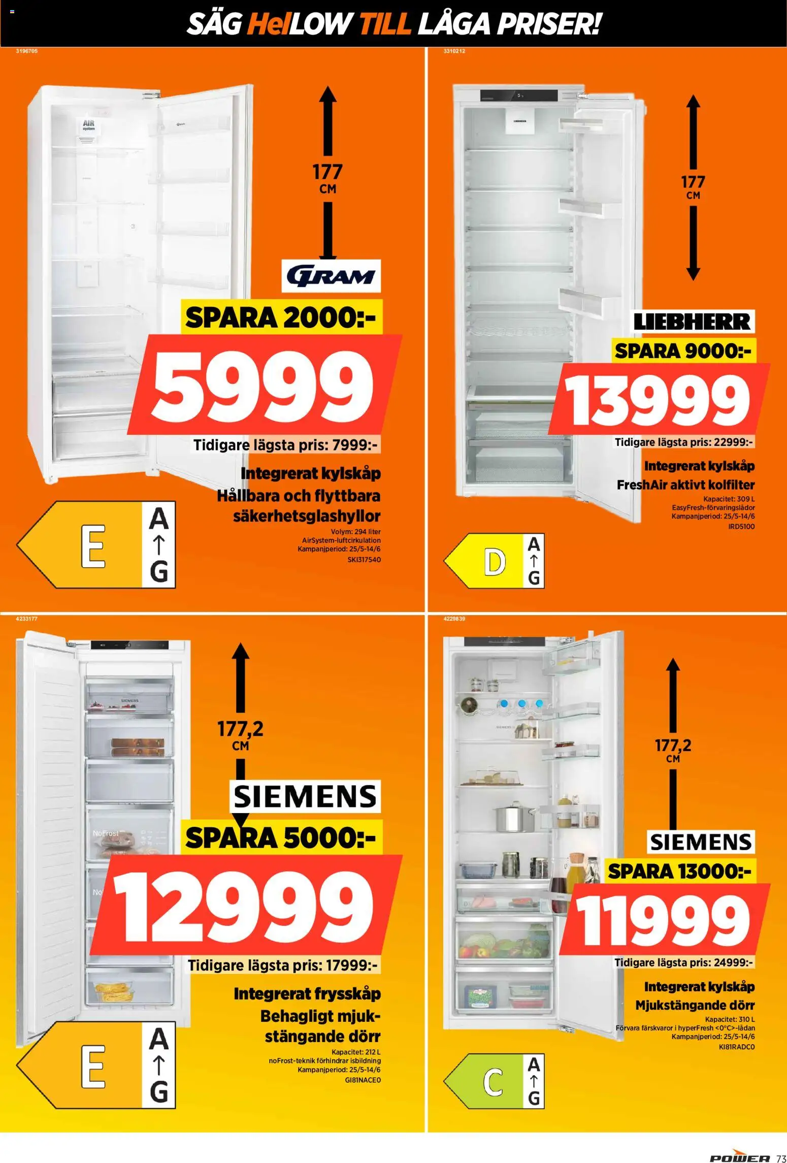 Power reklamblad aktuell från 08.06.2026 | Sida: 73 | Produkter: Såg, Kolfilter, Kylskåp