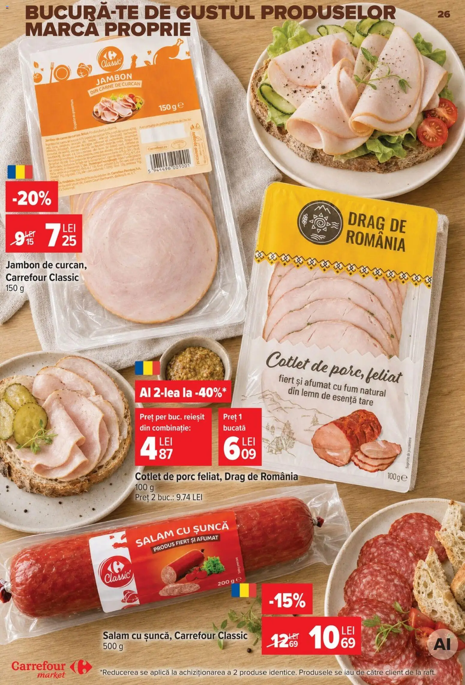 Noul catalog Carrefour – valabil de la 26.08.2026 | Pagină: 26 | Produse: Carrefour Classic, Aplică, Cotlet, Șuncă