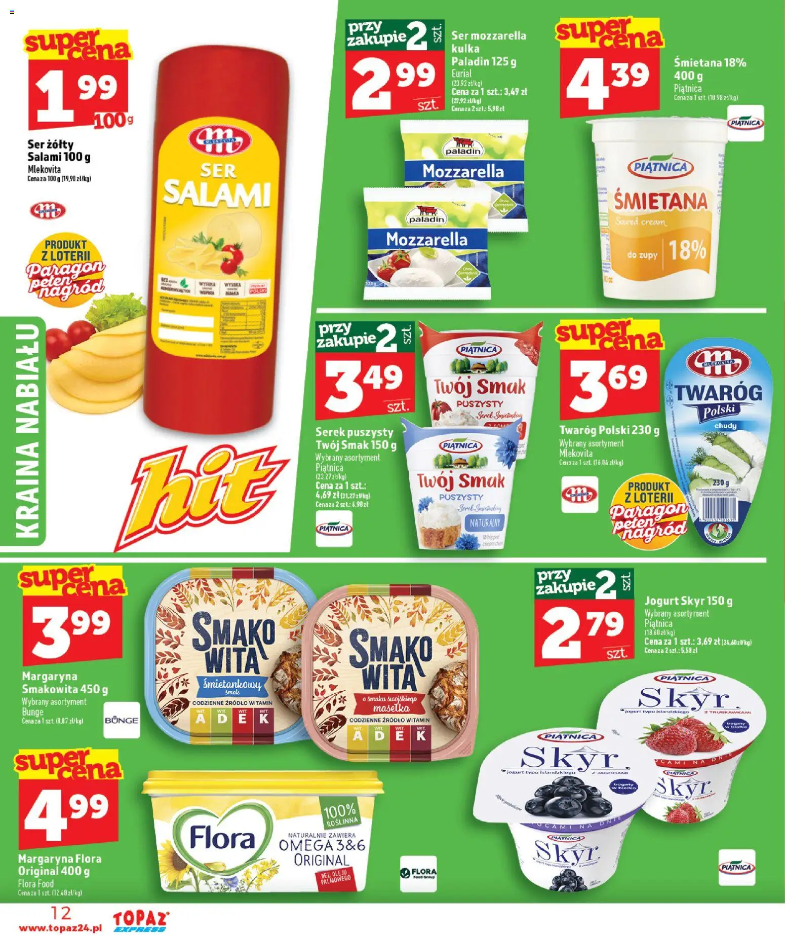 Topaz gazetka - Express od 27.08.2026 | Strona: 12 | Produkty: Jogurt, Salami, Mozzarella, Twaróg