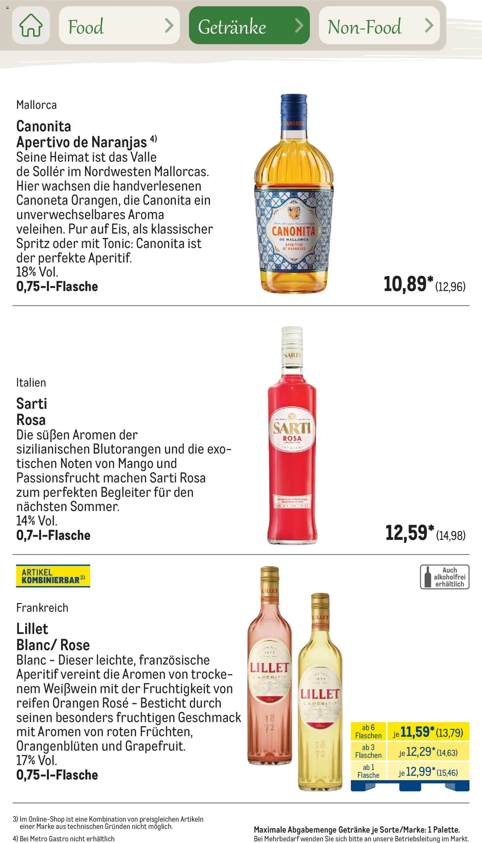 Metro Saisonkatalog Outdoor Dining – gültig ab 01.06.2026 | Seite: 66 | Produkte: Weißwein, Orangen, Lillet, Mango