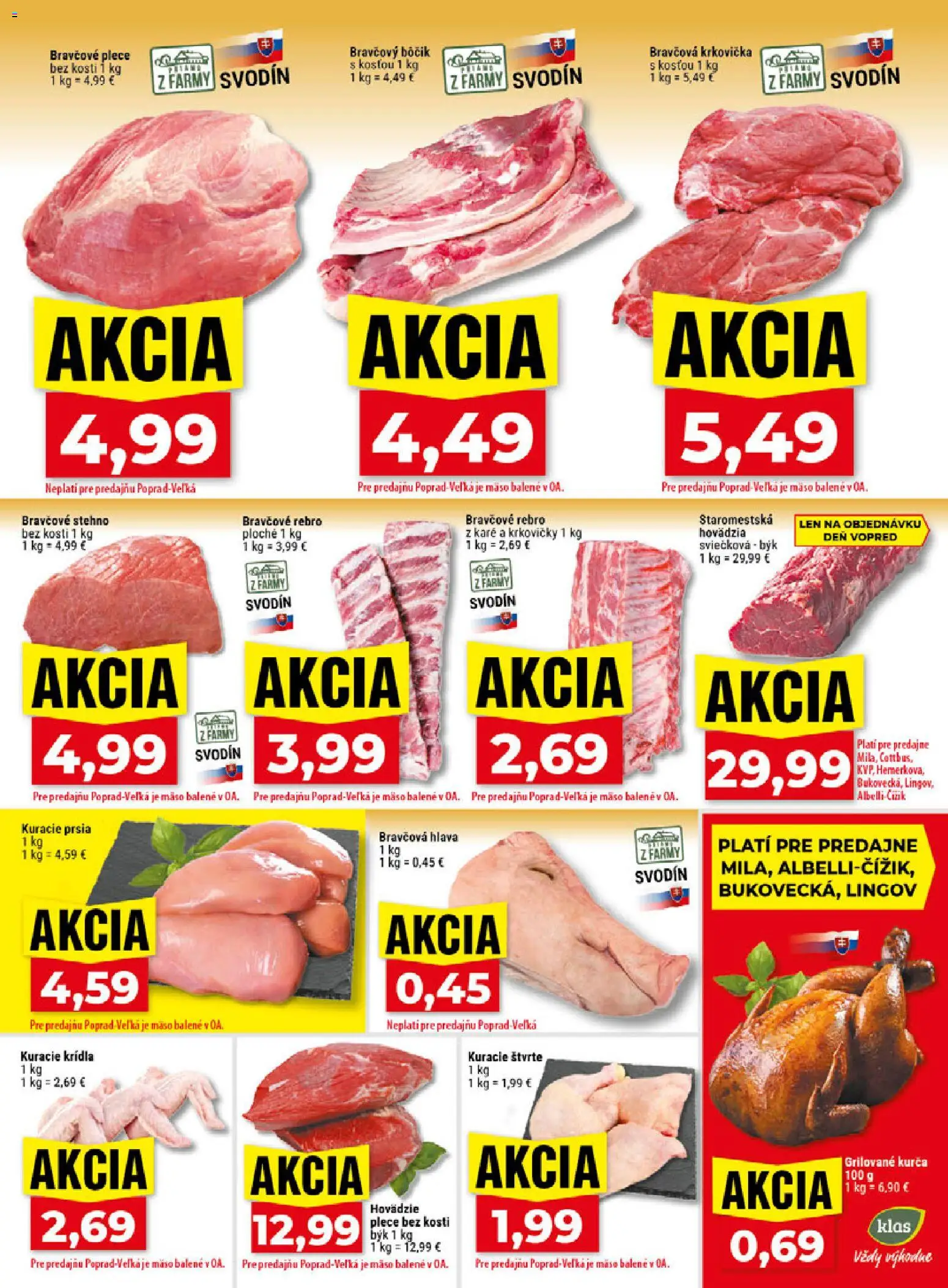 Nové Klas akcie – leták je platný od 02.11.2026 | Strana: 9 | Produkty: Bravčové plece, Kuracie štvrte, Kuracie krídla, Kurča