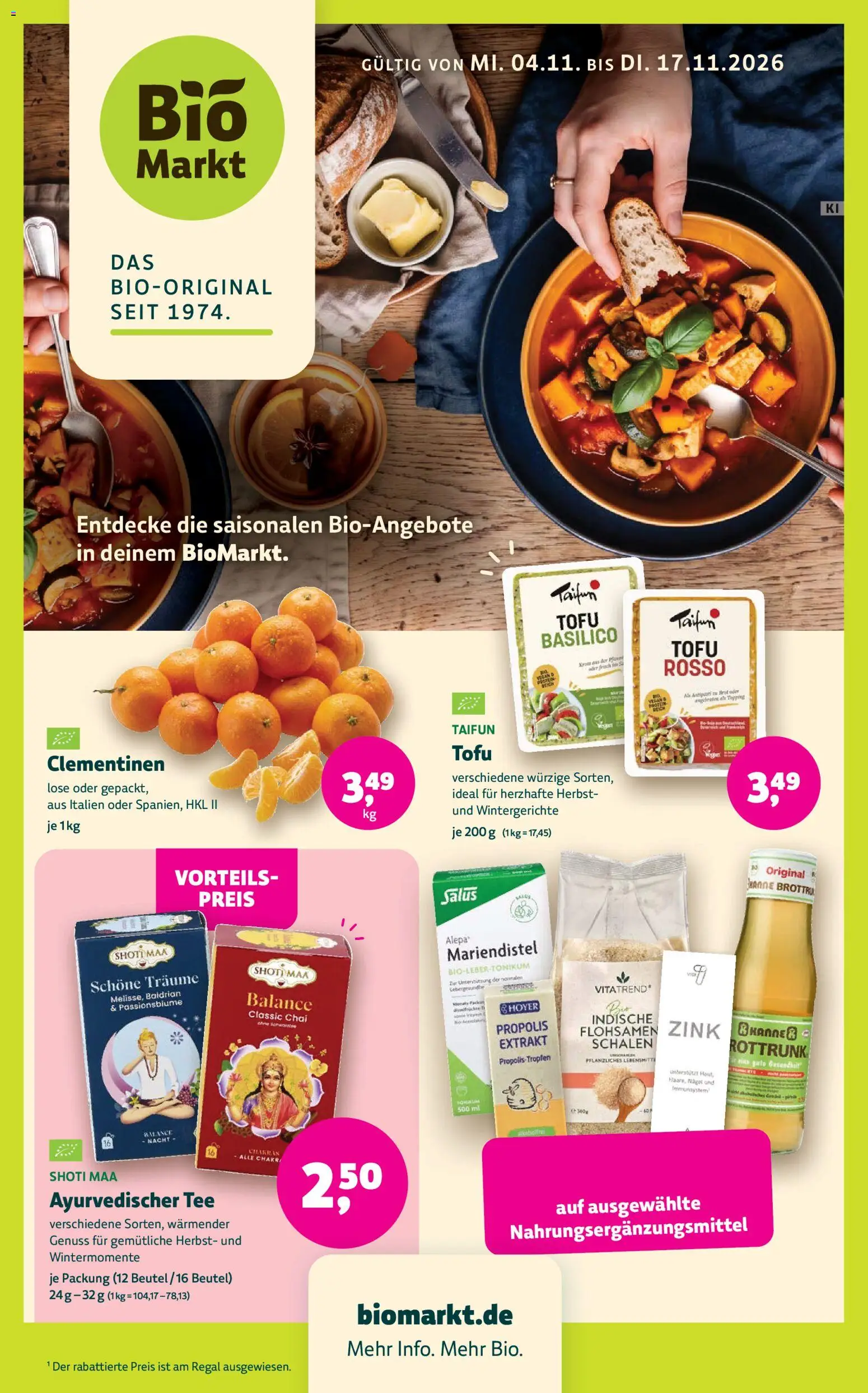 BioMarkt Prospekt – gültig ab 04.11.2026 | Seite: 1 | Produkte: Regal, Tee