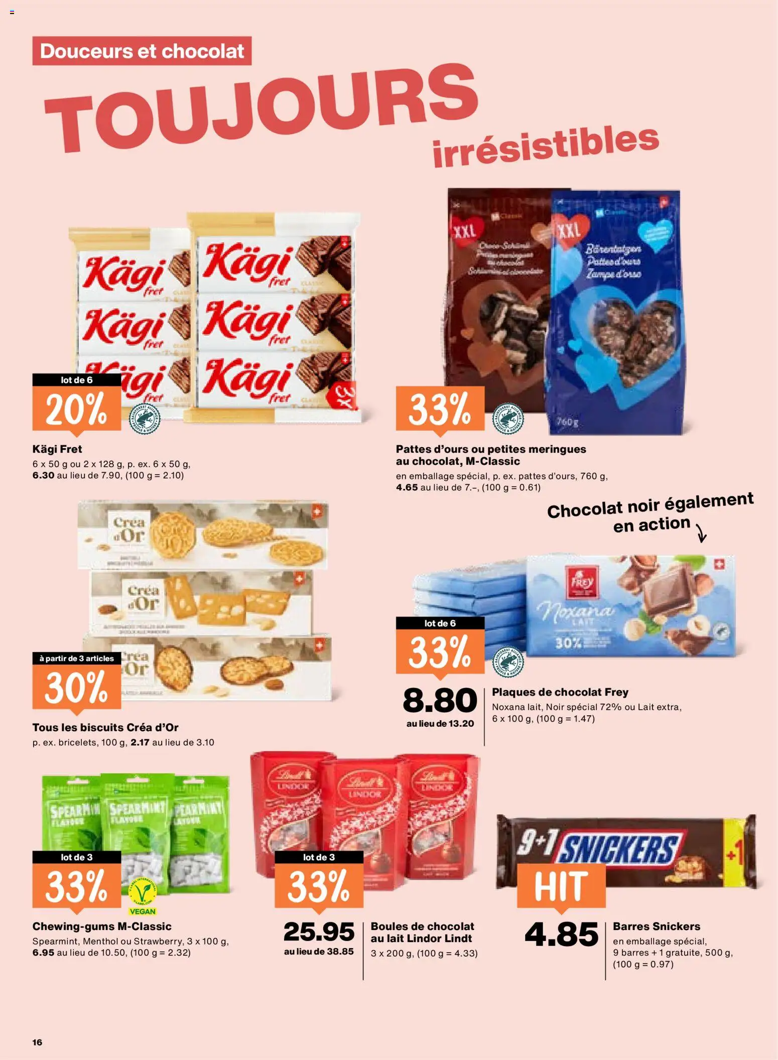 Migros aktionen FR – gültig ab 01.10.2026 | Seite: 16 | Produkte: Snickers, Lindor