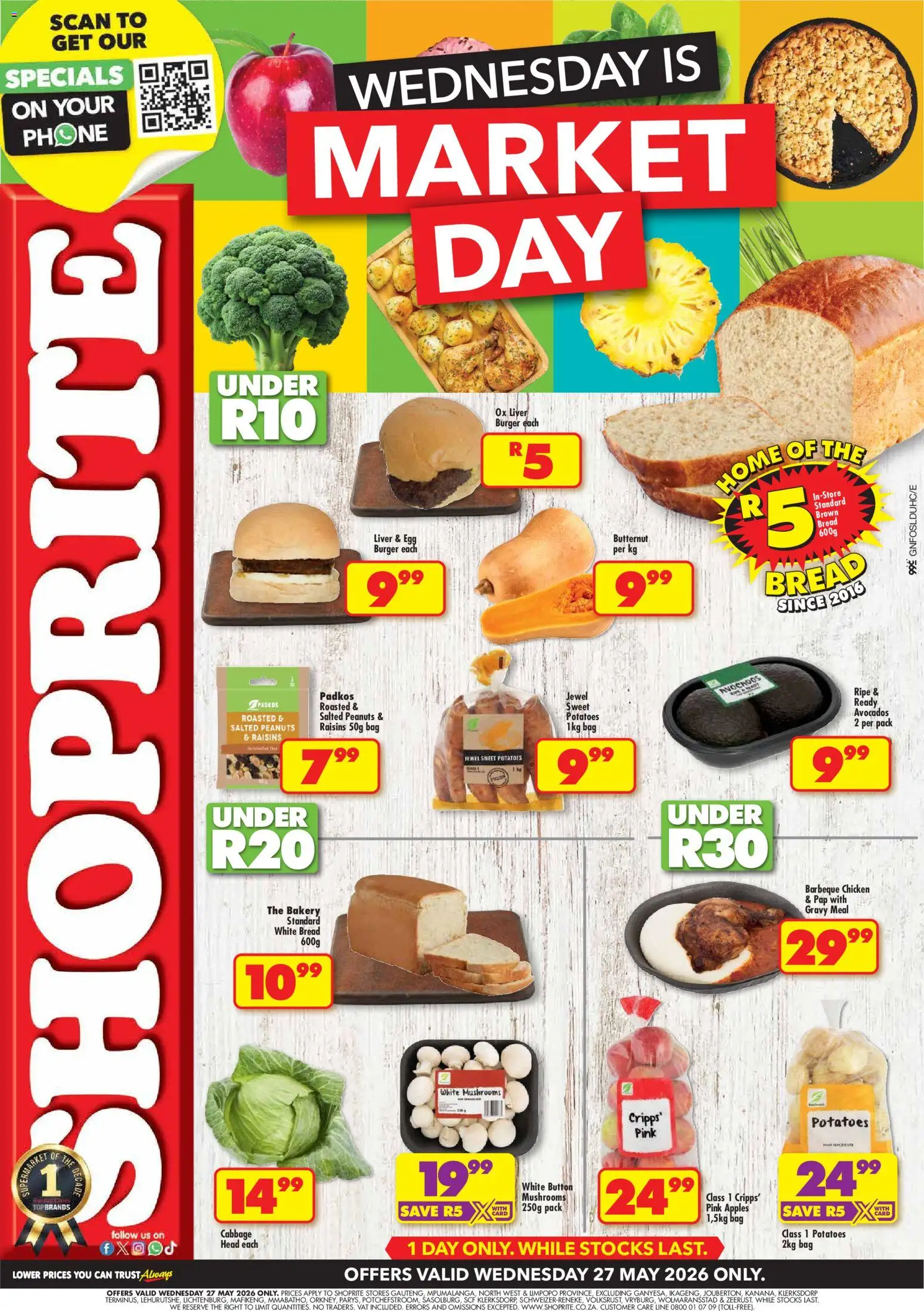 New Shoprite catalogue – valid from 27.05.2026 | Page: 1 | Products: Phone, Bread, Chicken, Desmaquilante