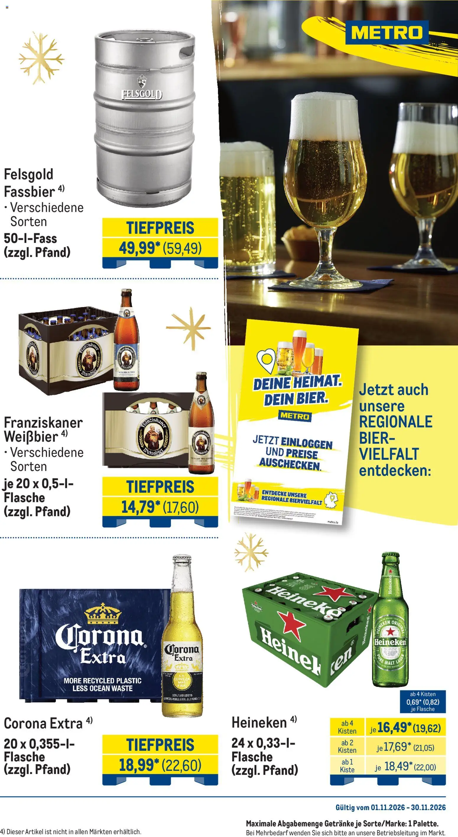 Metro Monats-Menü – gültig ab 01.11.2026 | Seite: 24 | Produkte: Franziskaner, Bier, Weißbier, Heineken
