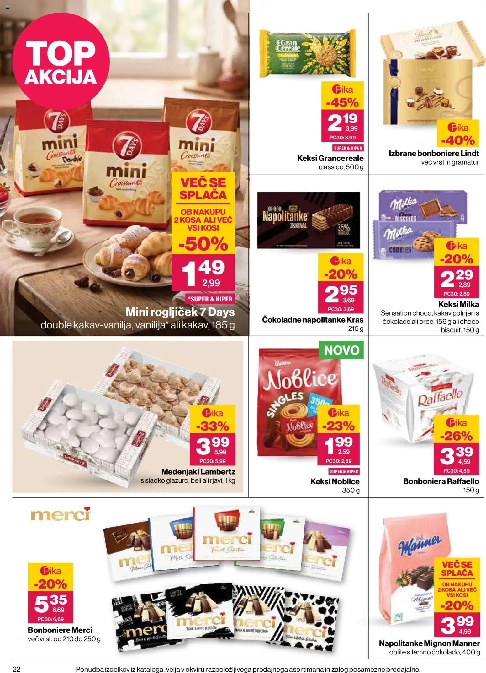 Novi Mercator katalog ponudbe – veljaven od 22.10.2026 | Stran: 22 | Izdelki: Napolitanke, Keksi, Medenjaki, Lindt