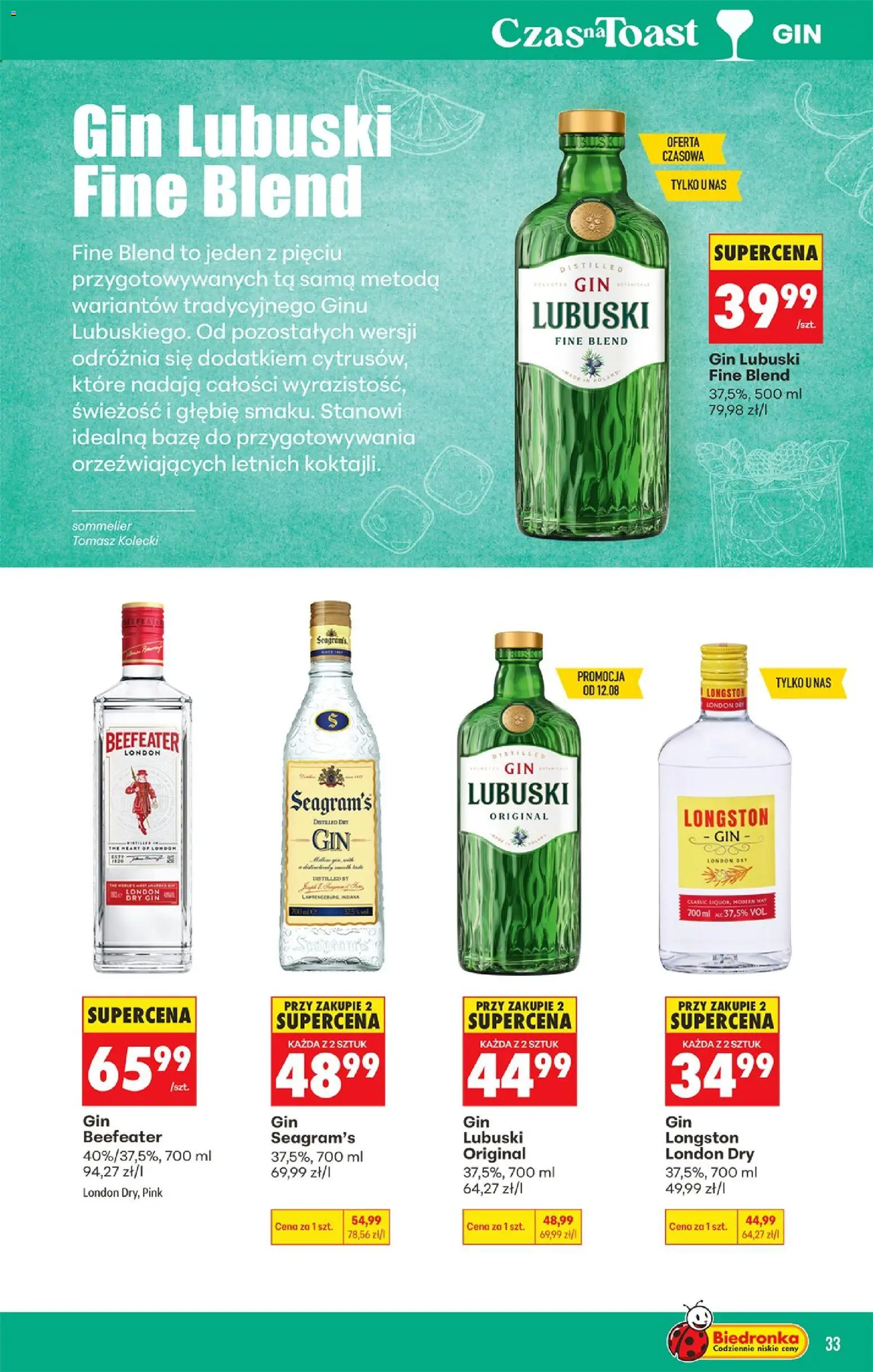 Biedronka Polsko leták - Czas na toast od 10.08.2026 | Strana: 33 | Produkty: Gin, London dry gin, Beefeater, Dry gin