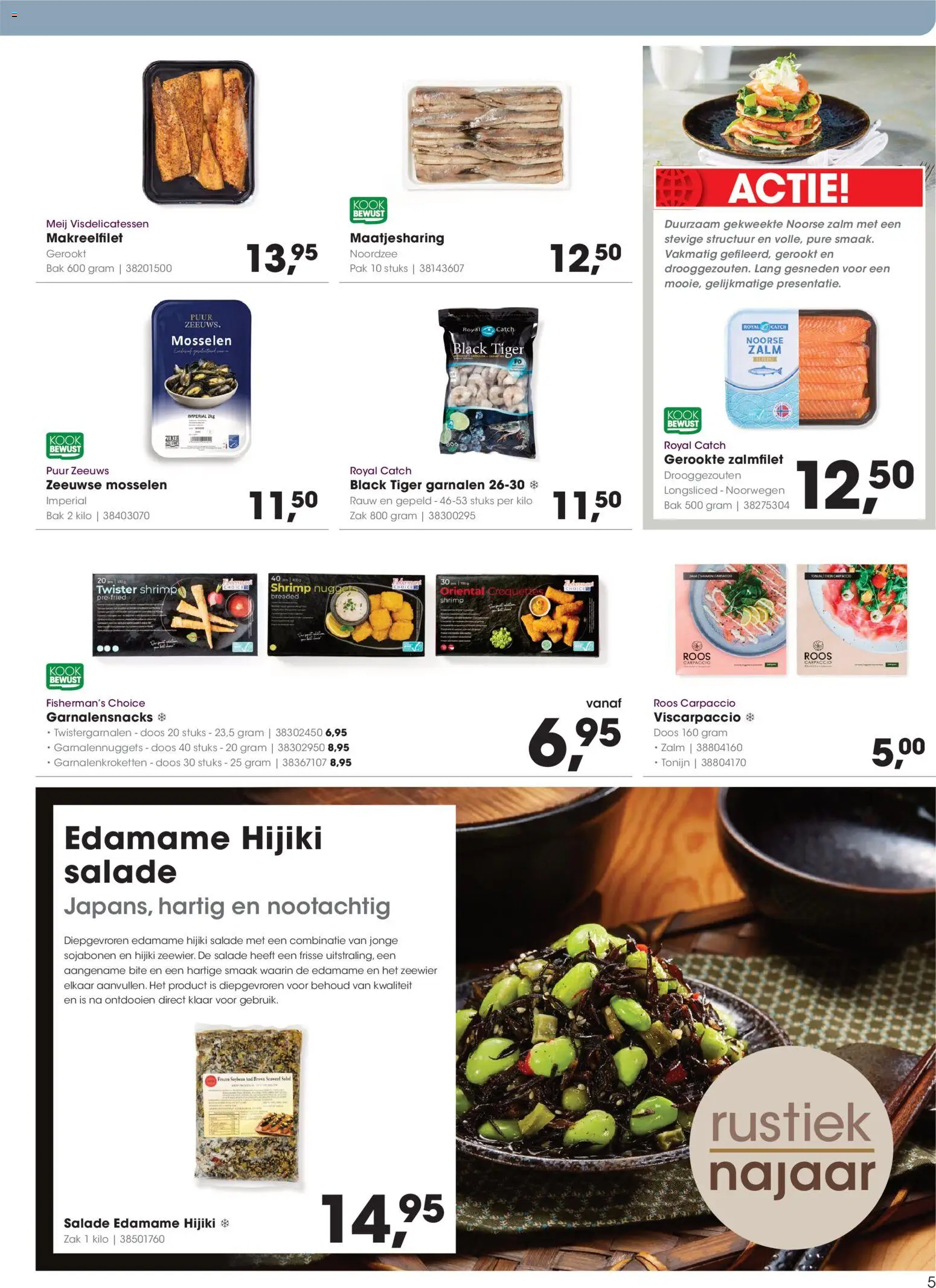 {H1} | Pagina: 5 | Producten: Mosselen, Zak, Carpaccio, Garnalen