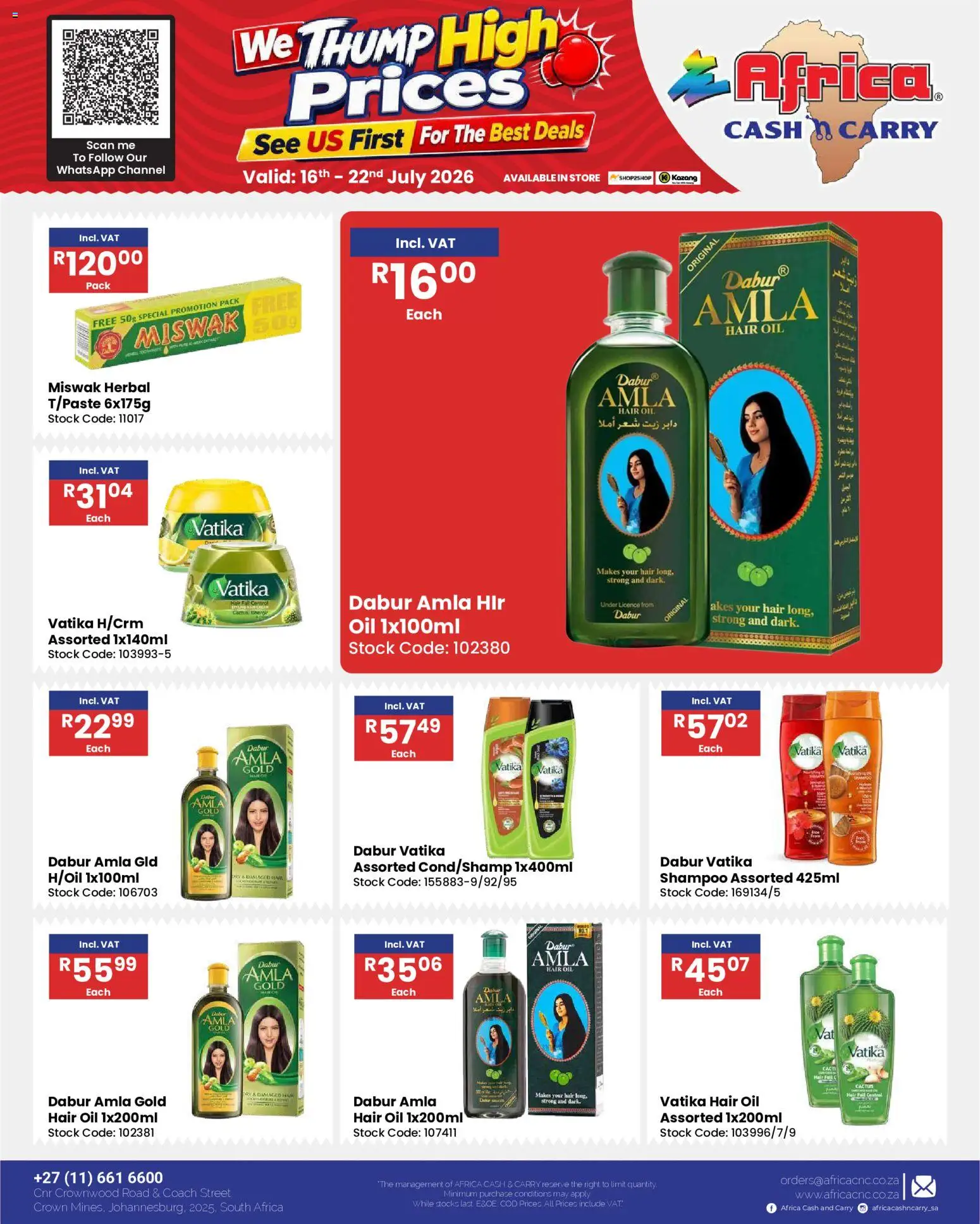 New Africa Cash & Carry catalogue – valid from 16/07/2026 | Page: 74 | Products: Oil, Shampoo, Hair oil, Stock