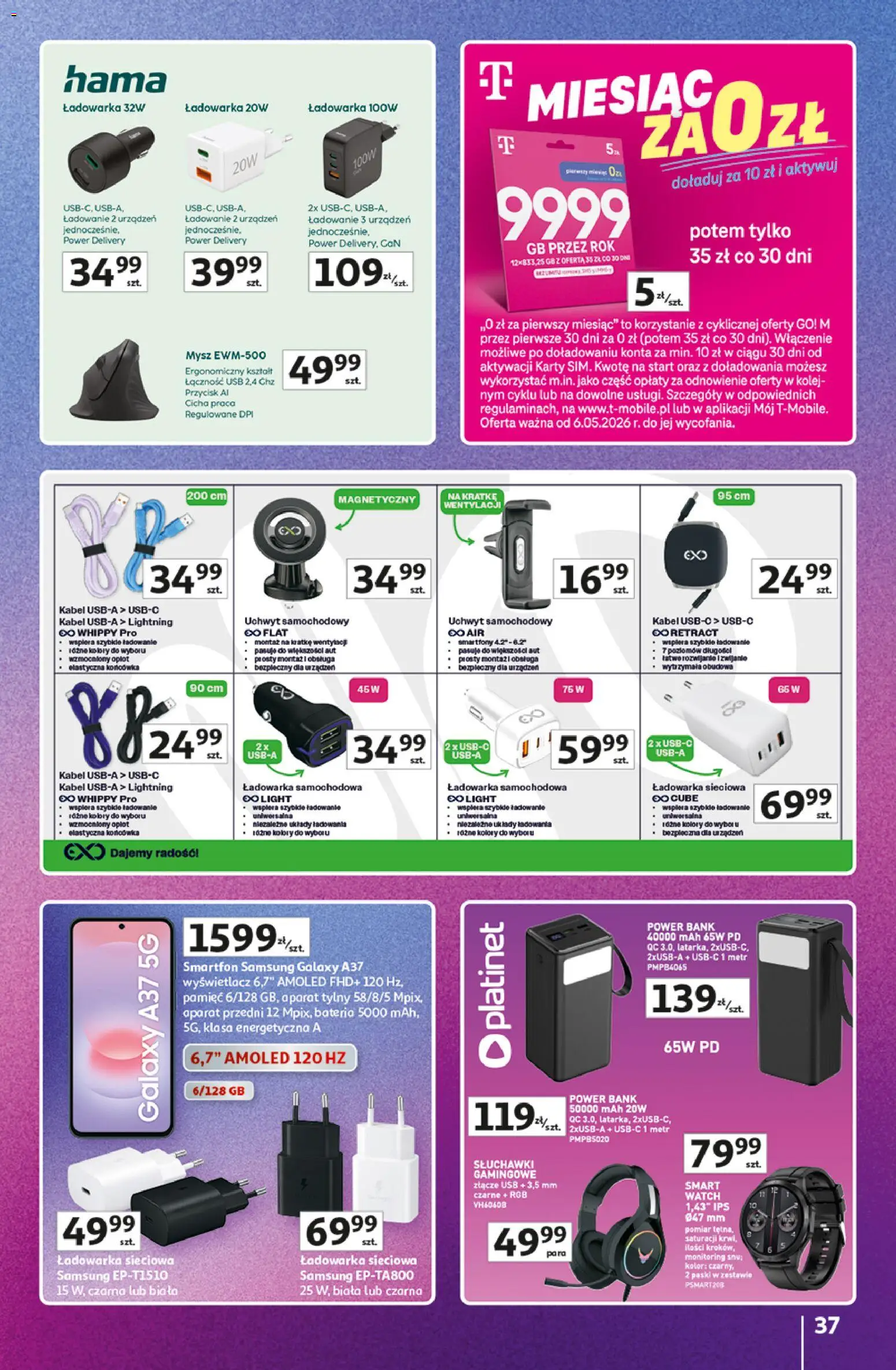 Auchan gazetka - 30 Lat Hipermarket Znane marki od 03.09.2026 | Strona: 37 | Produkty: Power bank, Mysz, Słuchawki, Bateria