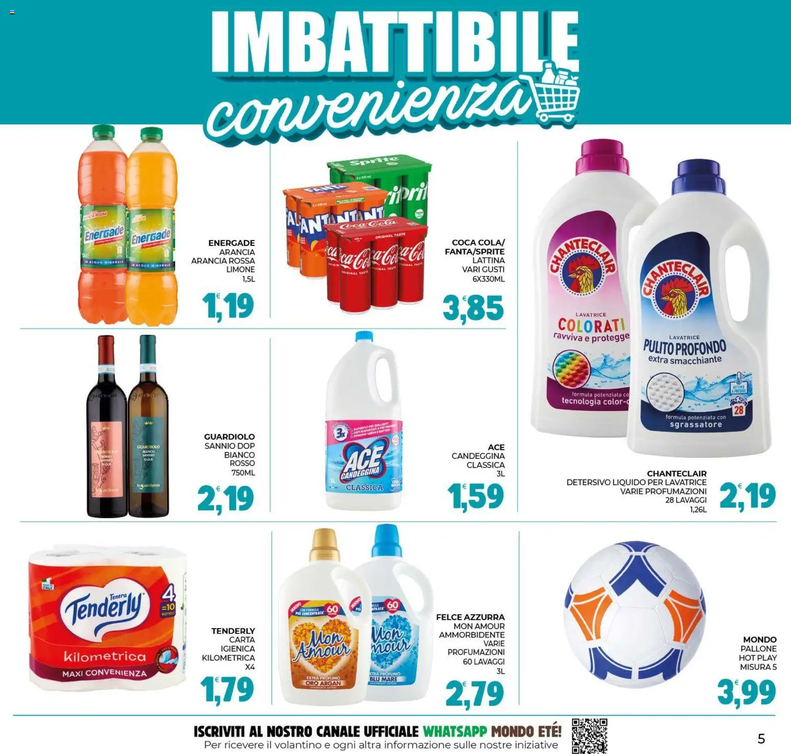 Volantino Eté del 07/08/2026 | Pagina: 5 | Prodotti: Candeggina, Acqua, Pallone, Coca Cola