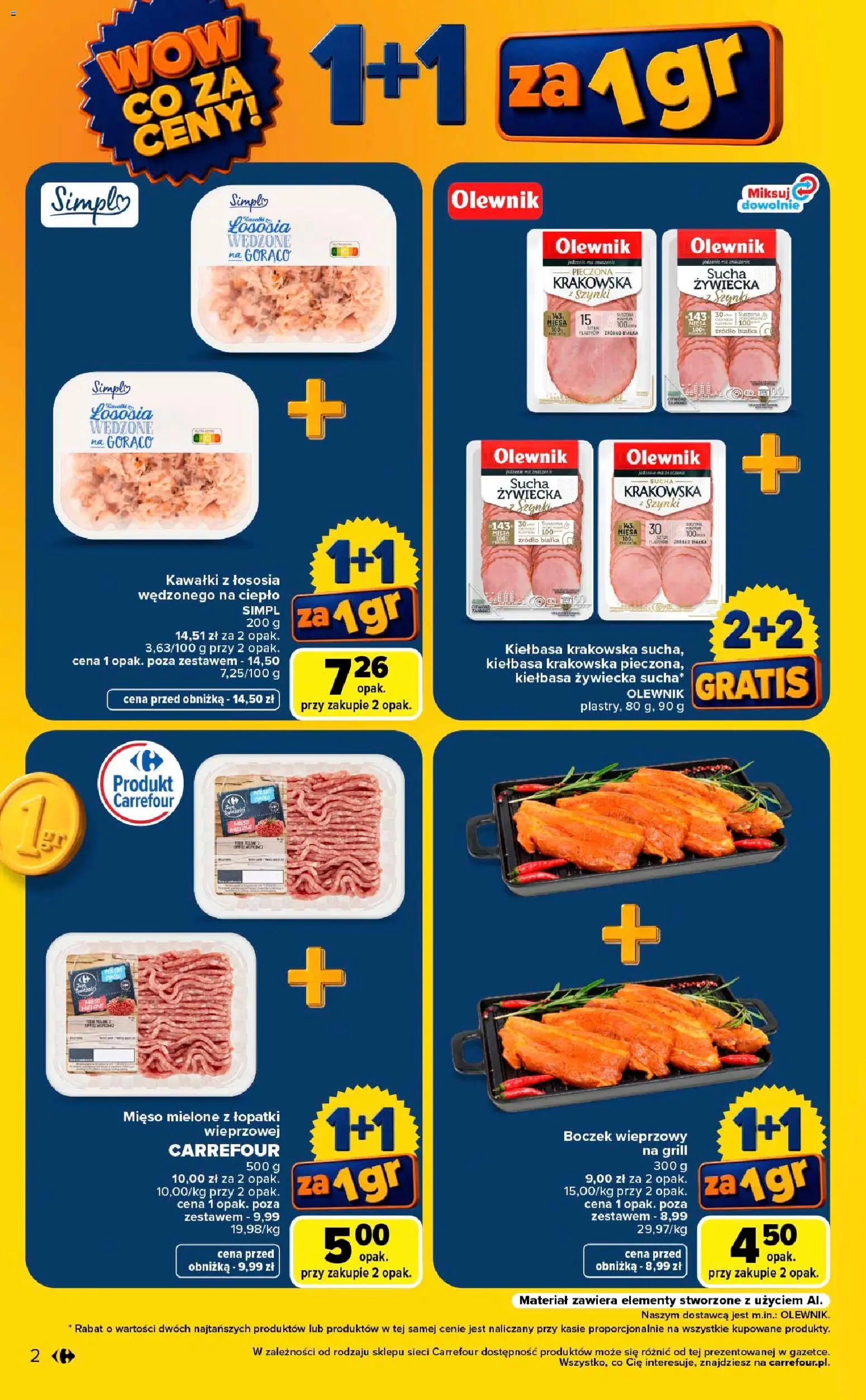 Carrefour gazetka - Wow co za ceny od 10.08.2026 | Strona: 2 | Produkty: Mięso, Boczek wieprzowy, Kiełbasa krakowska, Mięso mielone z łopatki