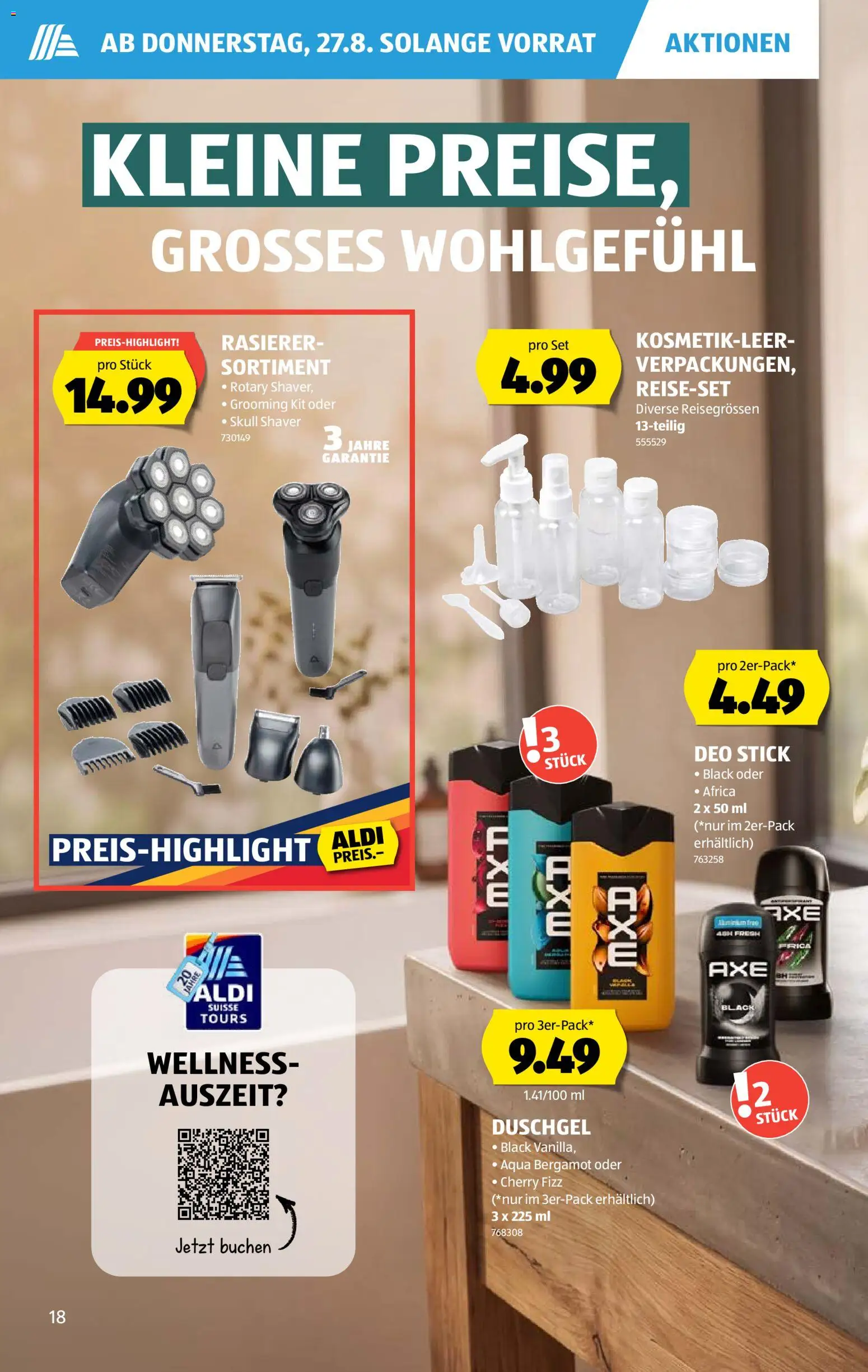 Aldi aktionen – gültig ab 27.08.2026 | Seite: 18 | Produkte: Duschgel, Deodorant, Shower Gel, Rasierer
