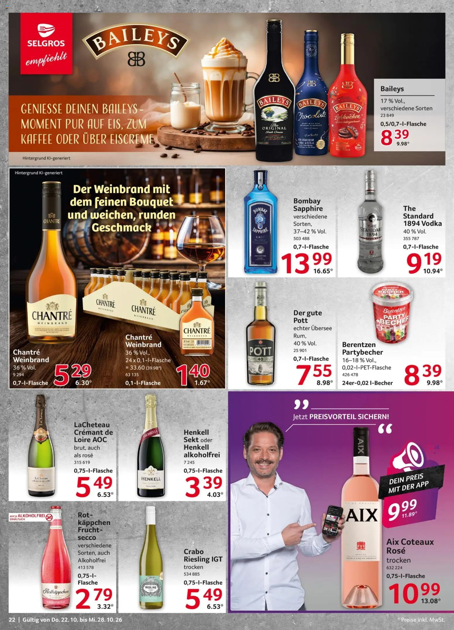 Selgros Prospekt – gültig ab 22.10.2026 | Seite: 22 | Produkte: Sekt, Rum, Eiscreme, Vodka