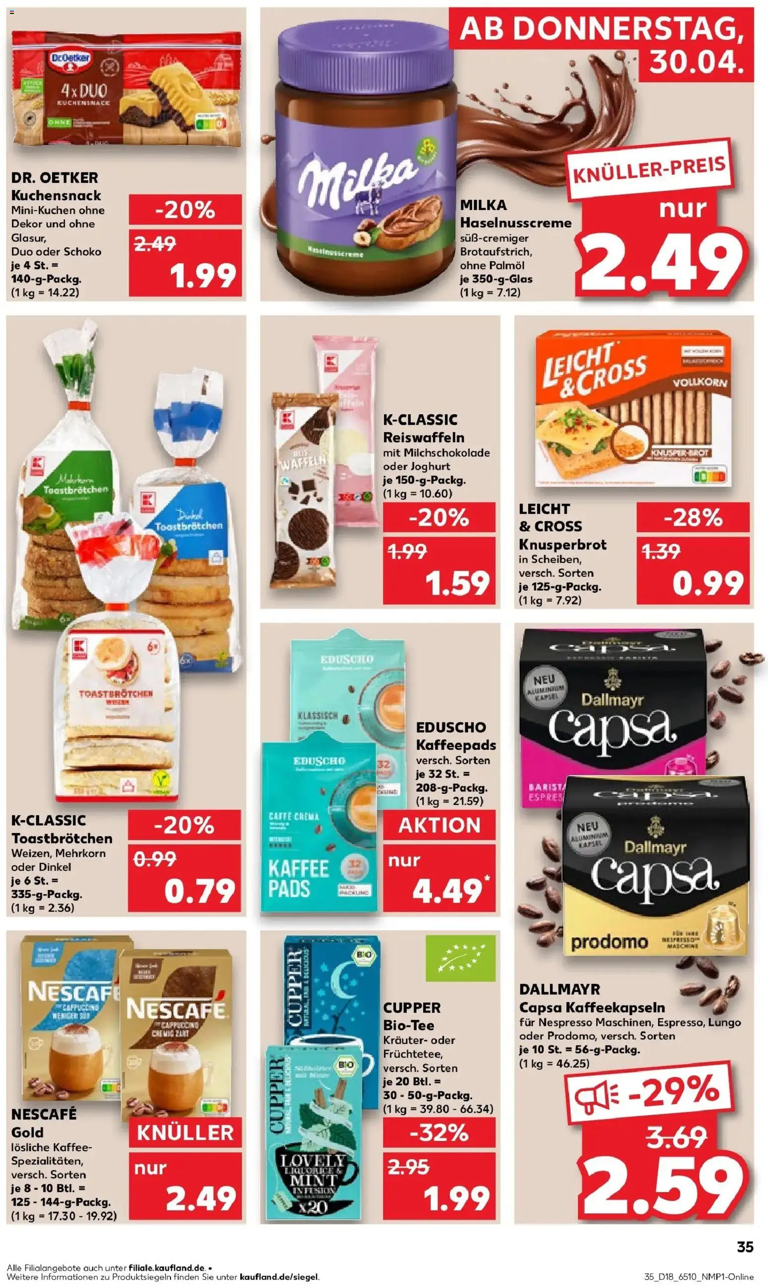 Prospekt Kaufland ab 30.04.2026 » Angebote Online zum Blättern | Seite: 35 | Produkte: Kaffeepads, Nescafe, Joghurt, Waffeln