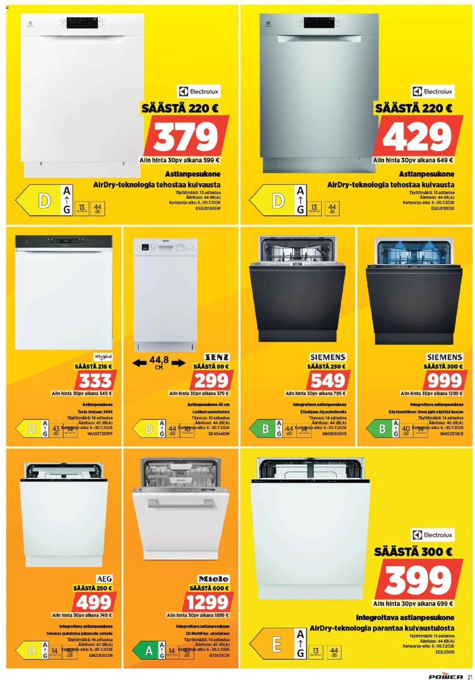 Power tarjoukset – voimassa 20/07/2026 alkaen | Sivu: 21 | Tuotteet: Astianpesukone